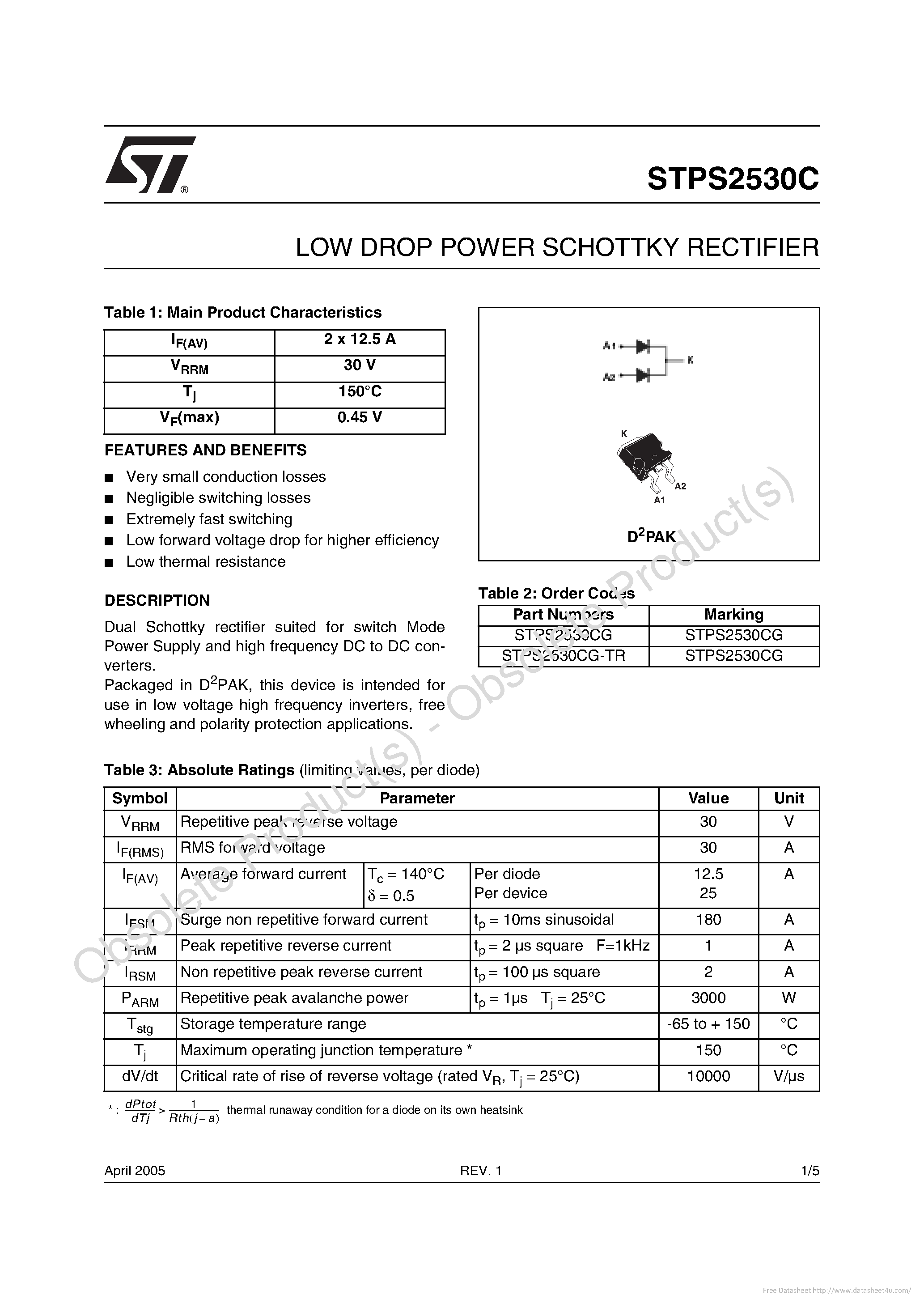 Даташит STPS2530C - страница 1