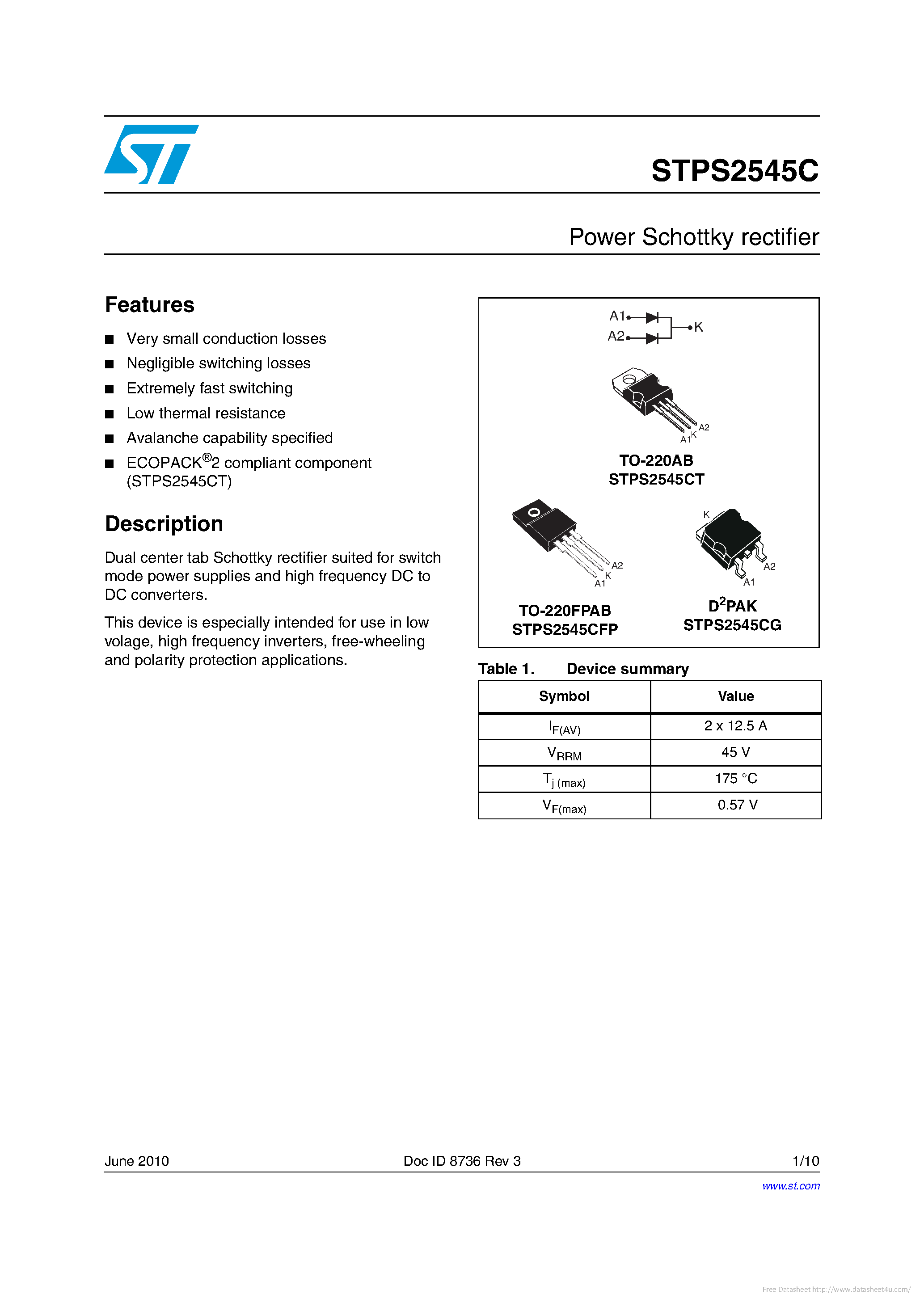 Даташит STPS2545C - страница 1