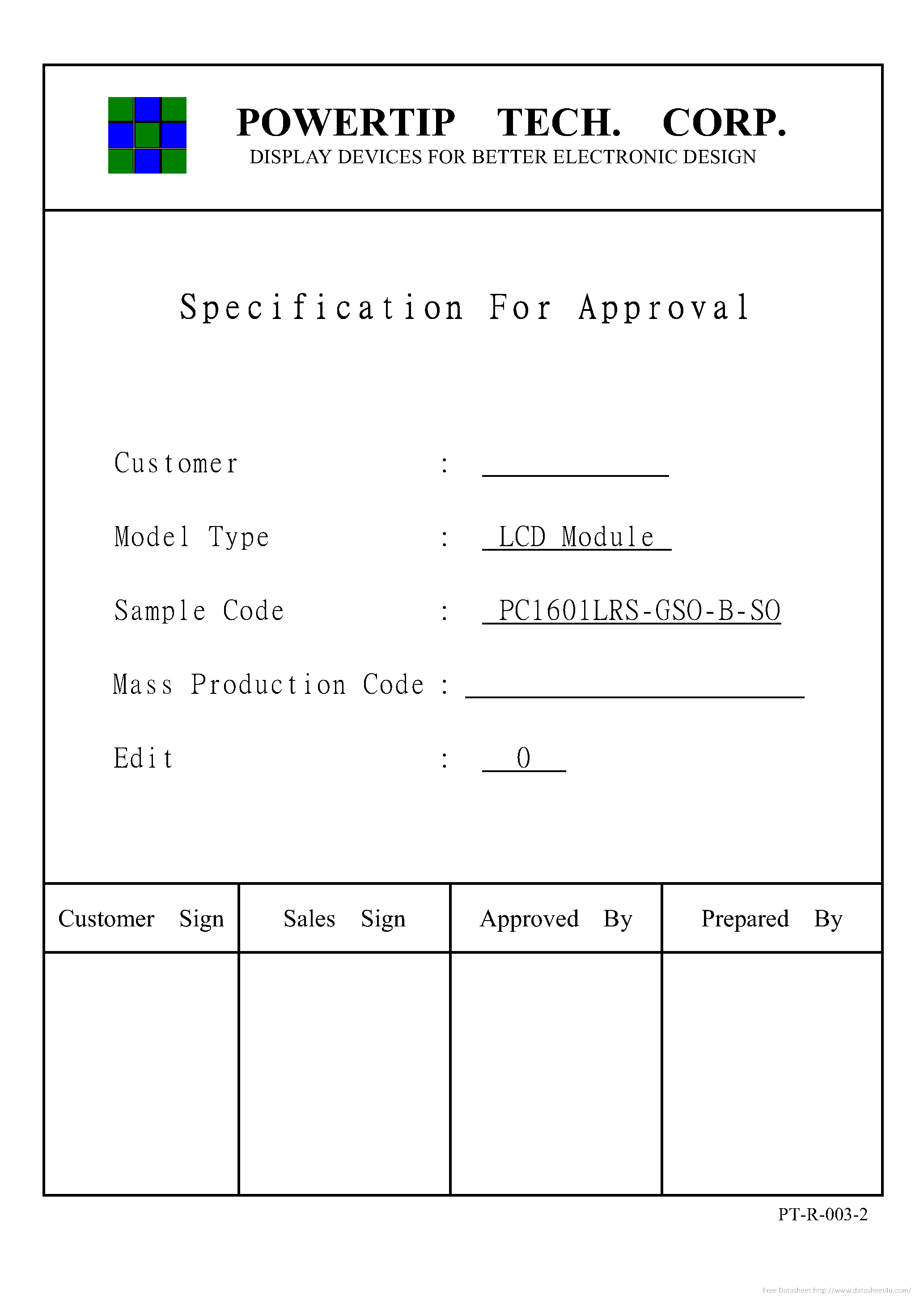 Datasheet PC1601LRS-GSO-B-SO - page 1