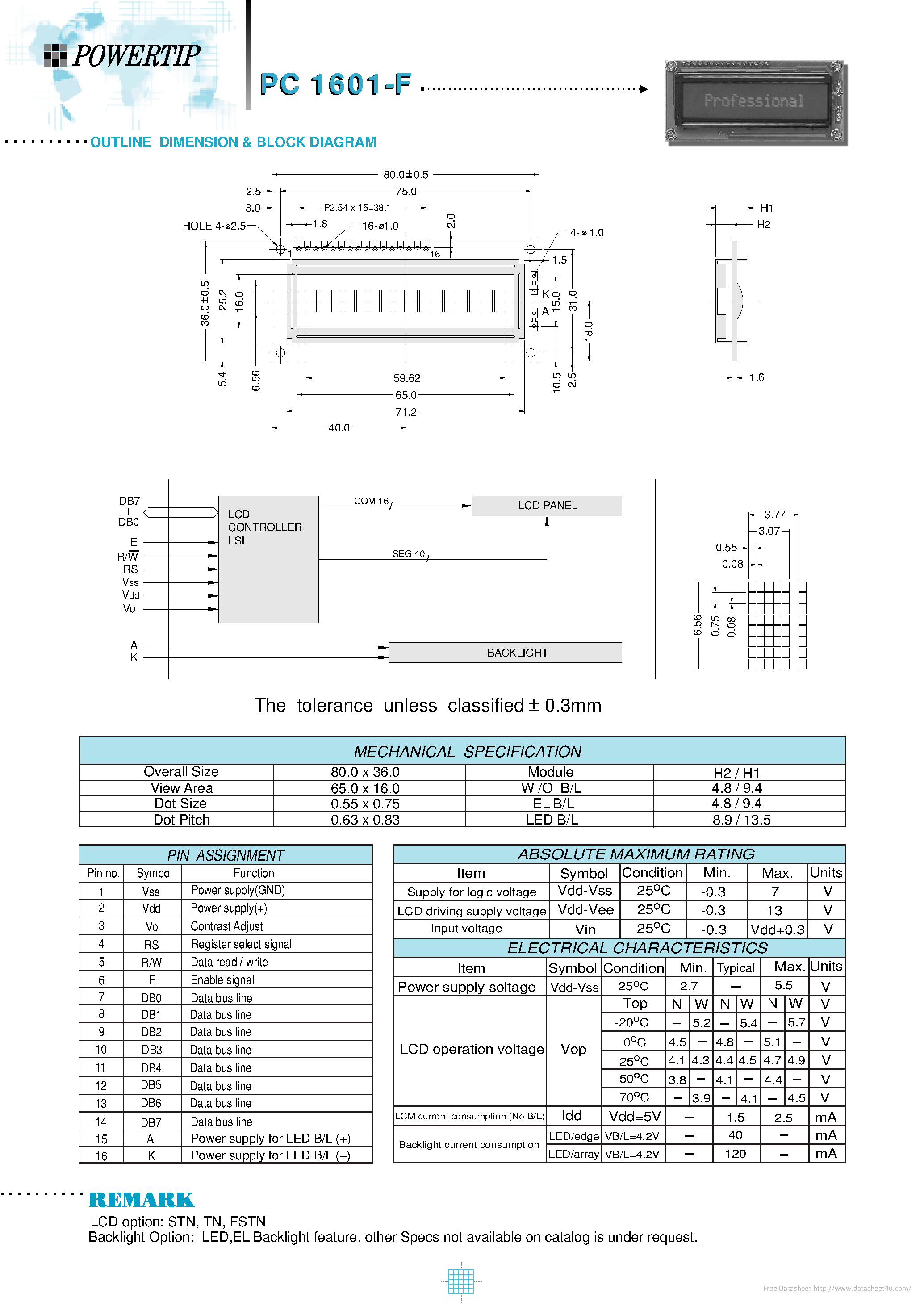 Даташит PC1601-F - страница 1