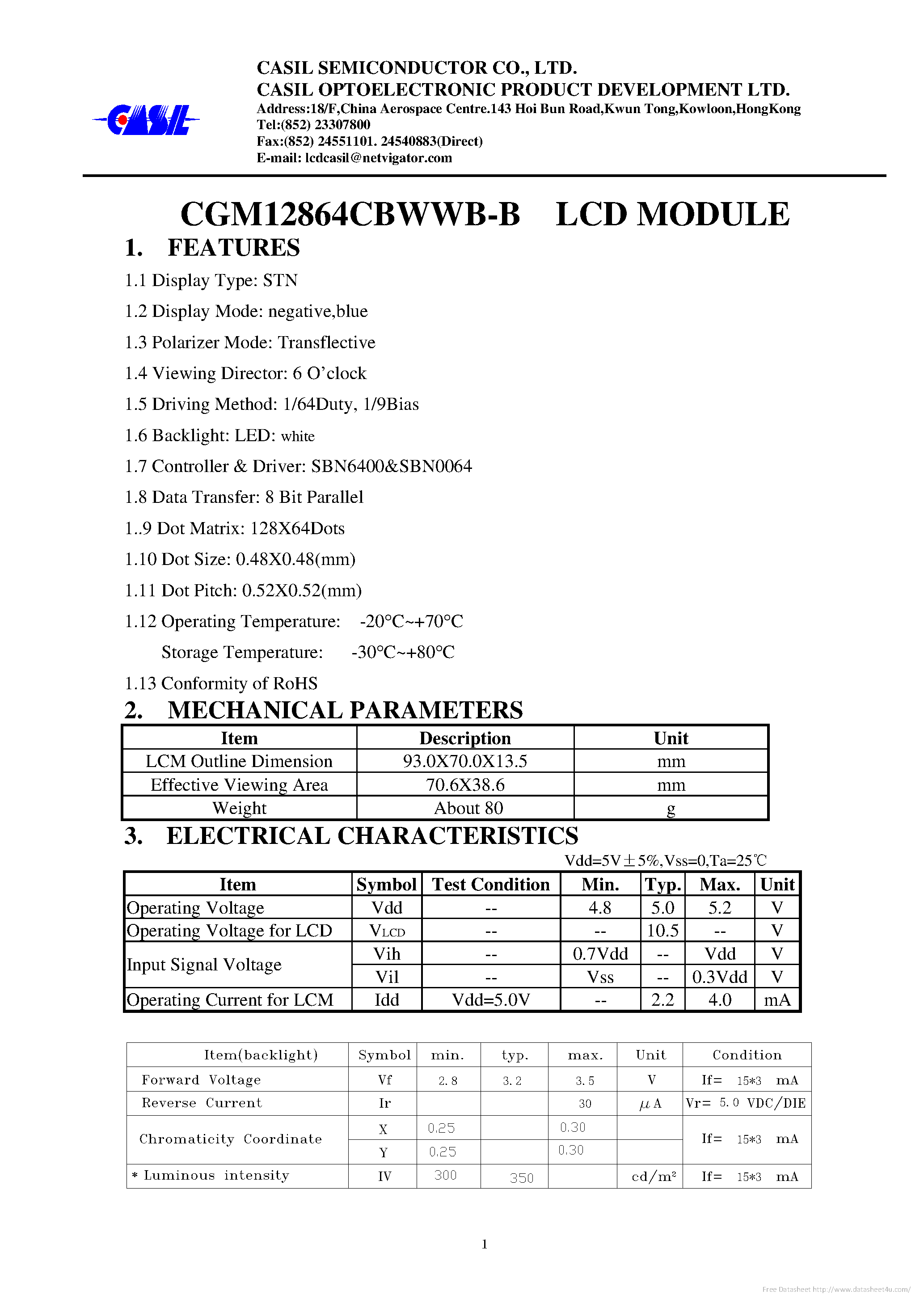 Datasheet CGM12864CBWWB-B - page 2