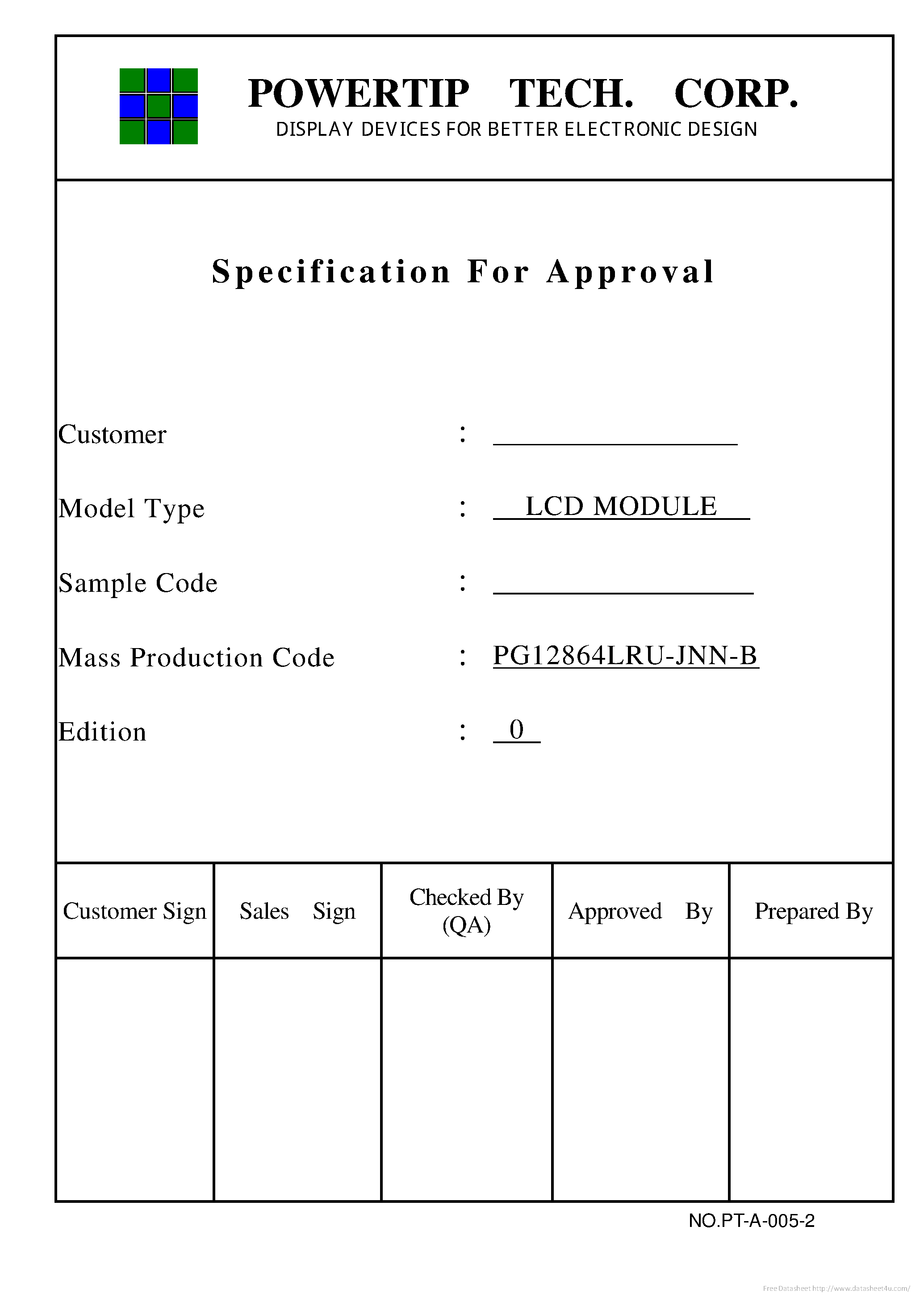 Datasheet PG12864LRU-JNN-B - page 1