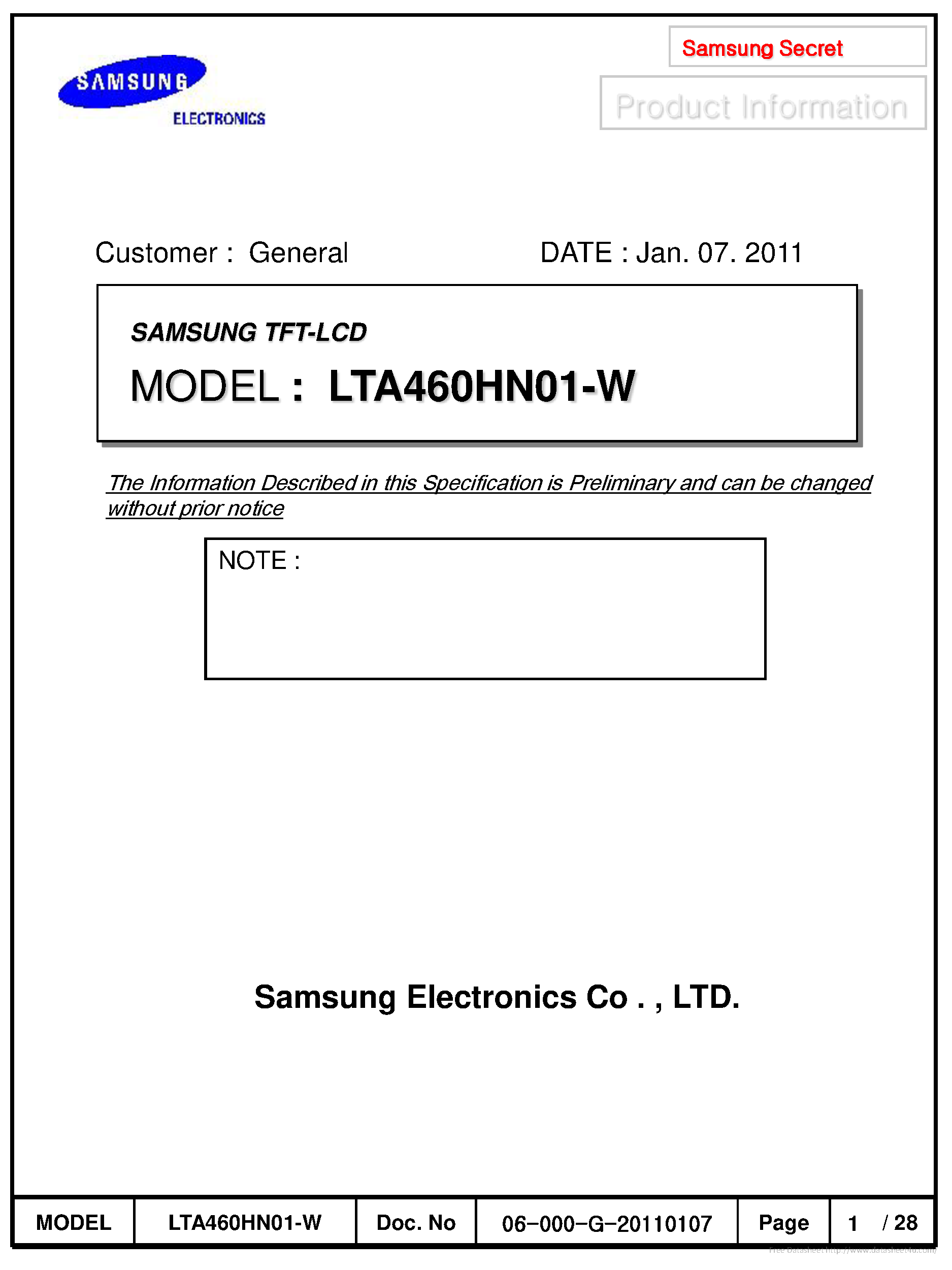 Даташит LTA460HN01-W - страница 1