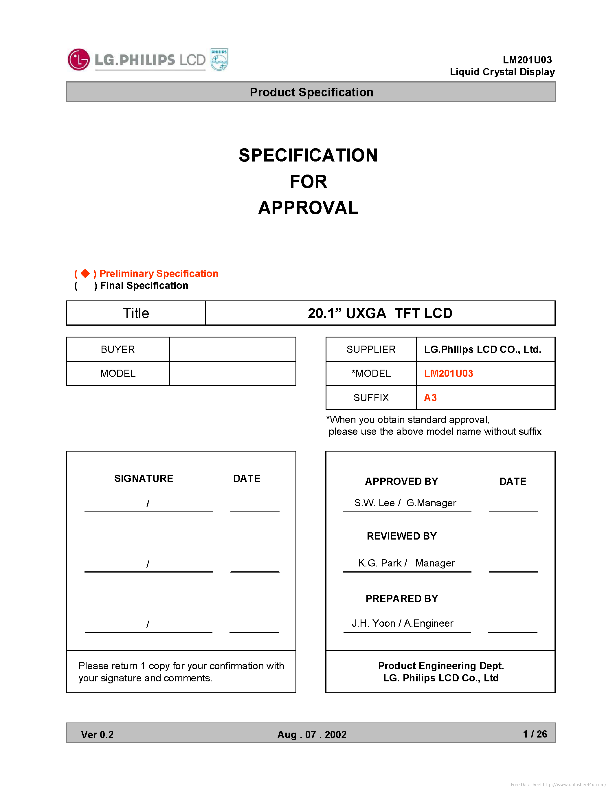 Datasheet LM201U03-A3 - page 1