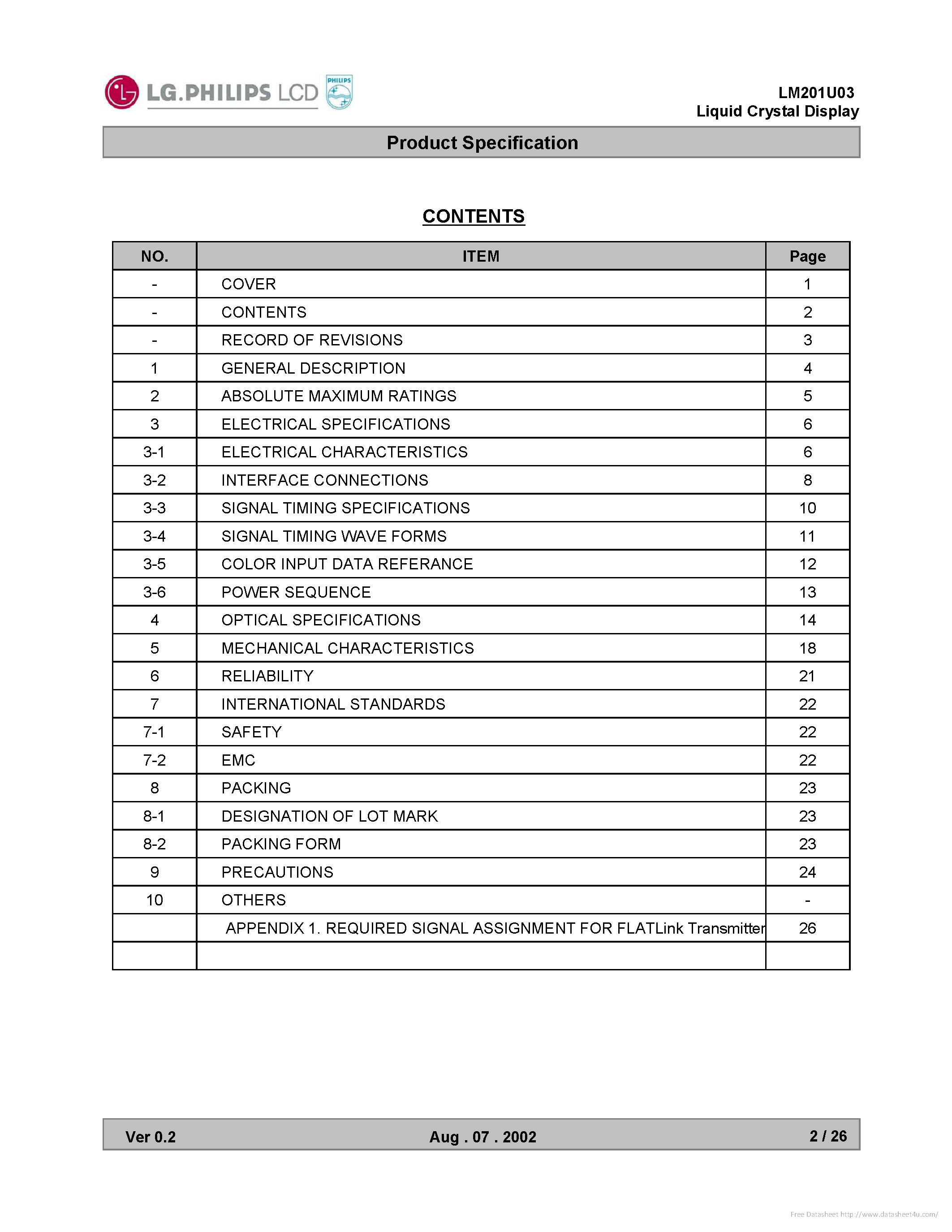 Datasheet LM201U03-A3 - page 2