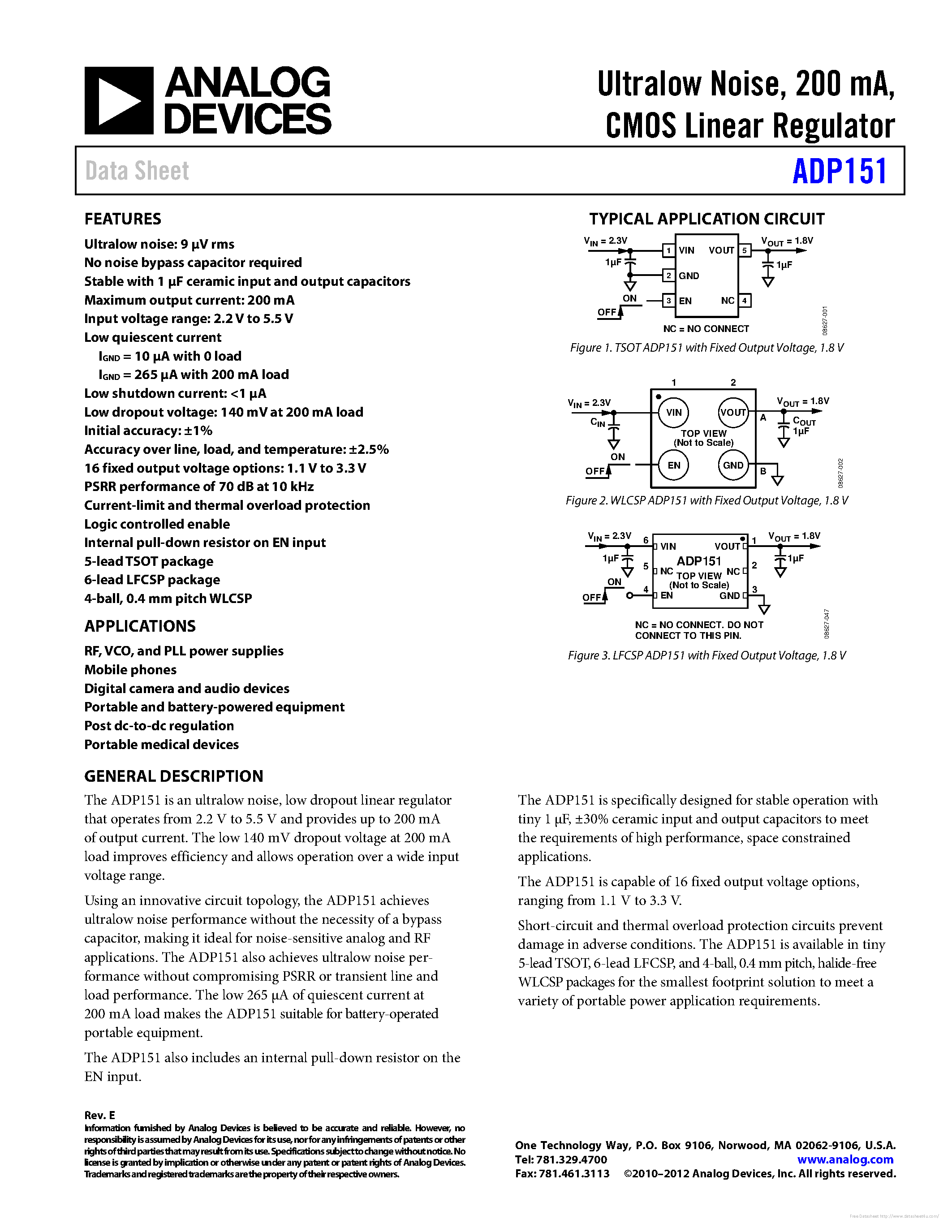 Datasheet ADP151 - page 1