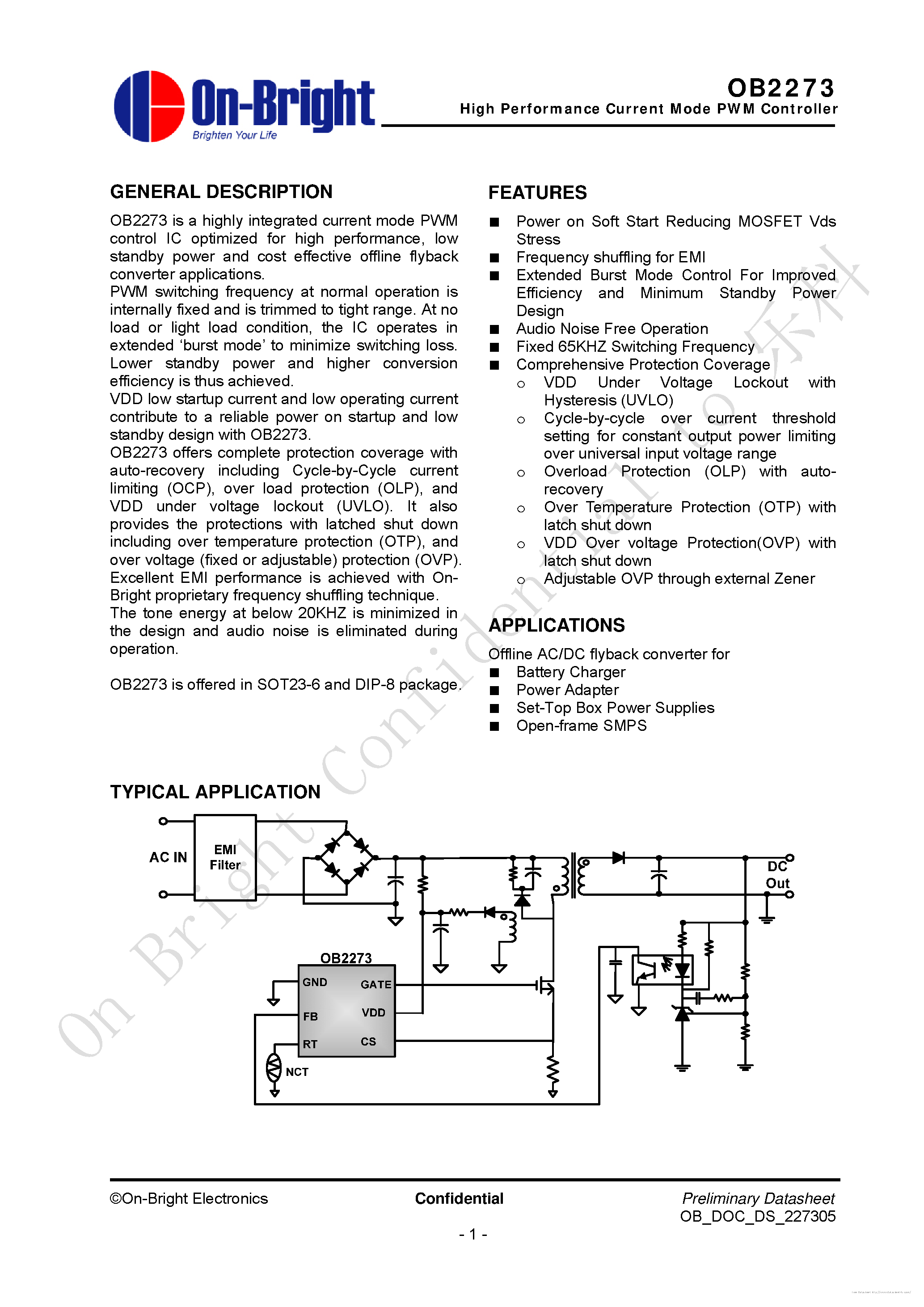 Ob2273 datasheet схема включения