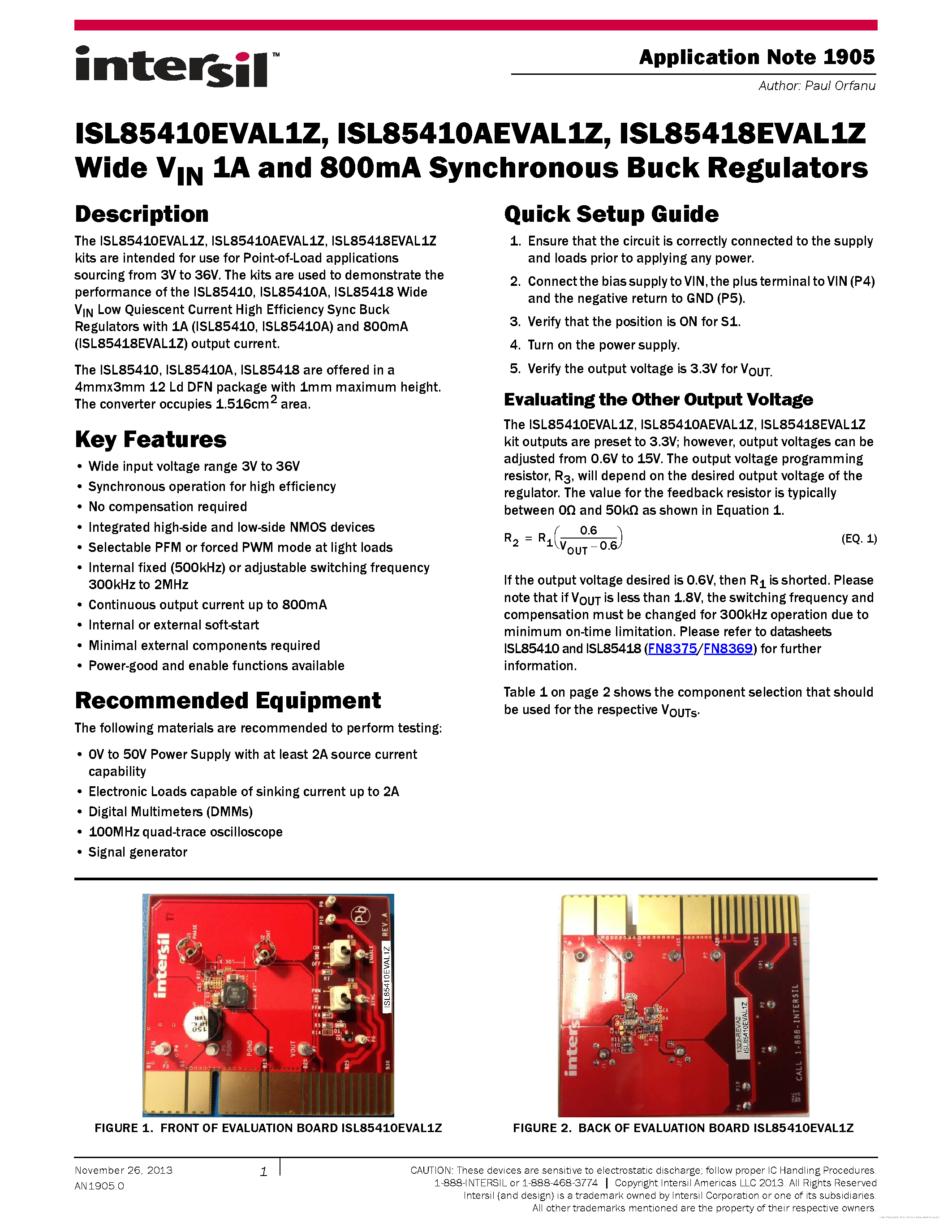 Datasheet ISL85410AEVAL1Z - page 1