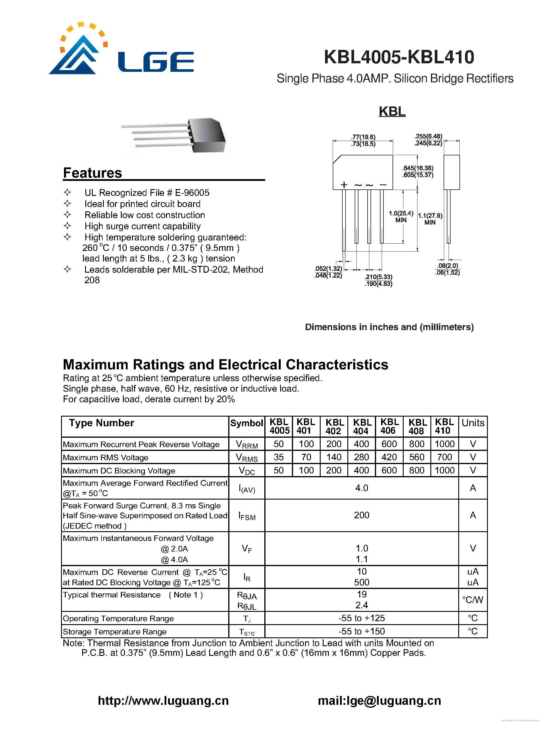 Datasheet KBL4005 - page 1