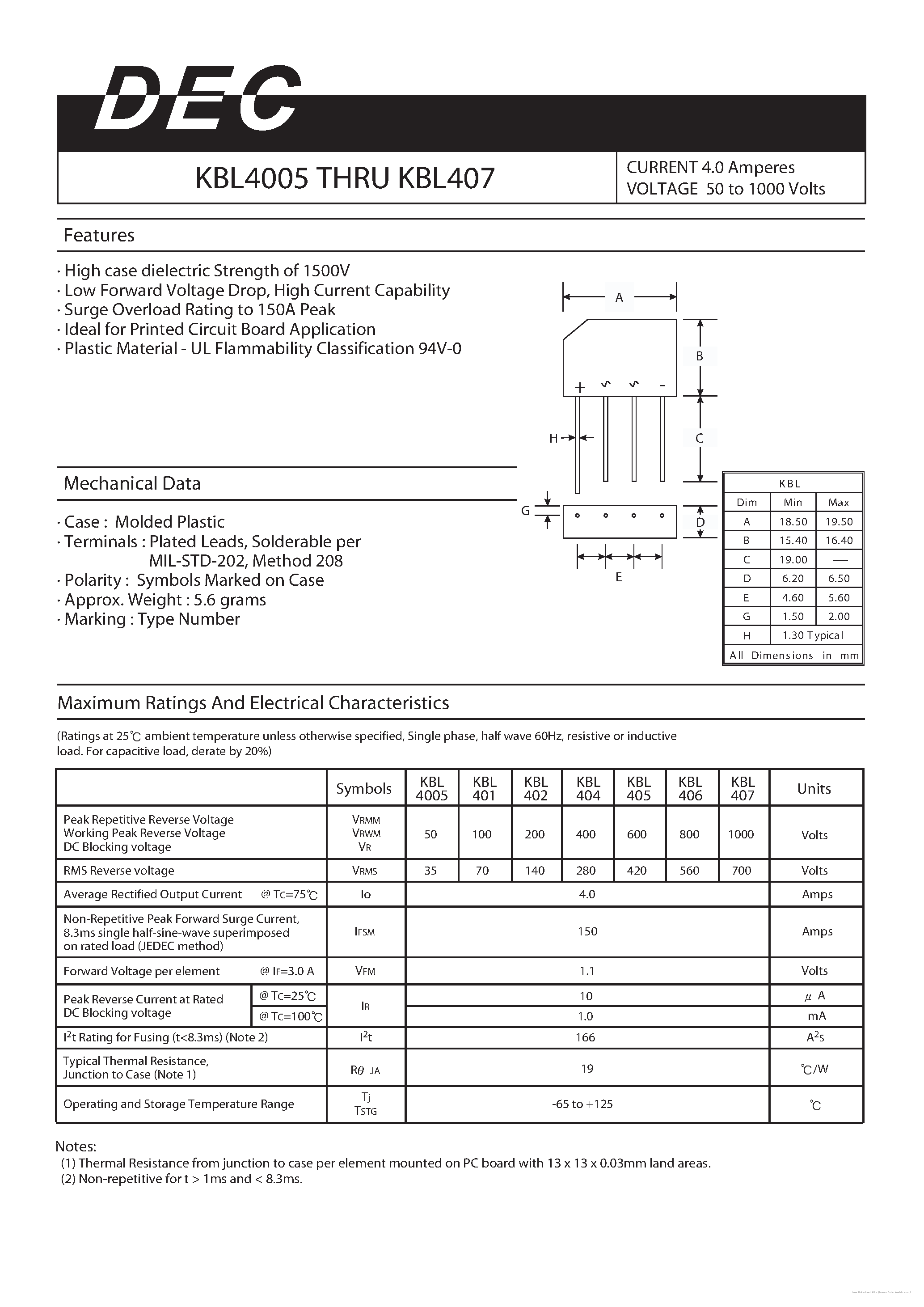 Datasheet KBL4005 - page 1