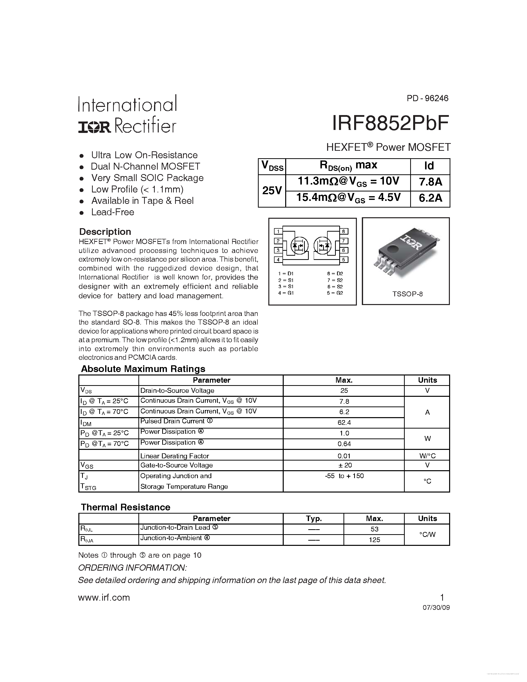 Даташит IRF8852PBF - страница 1