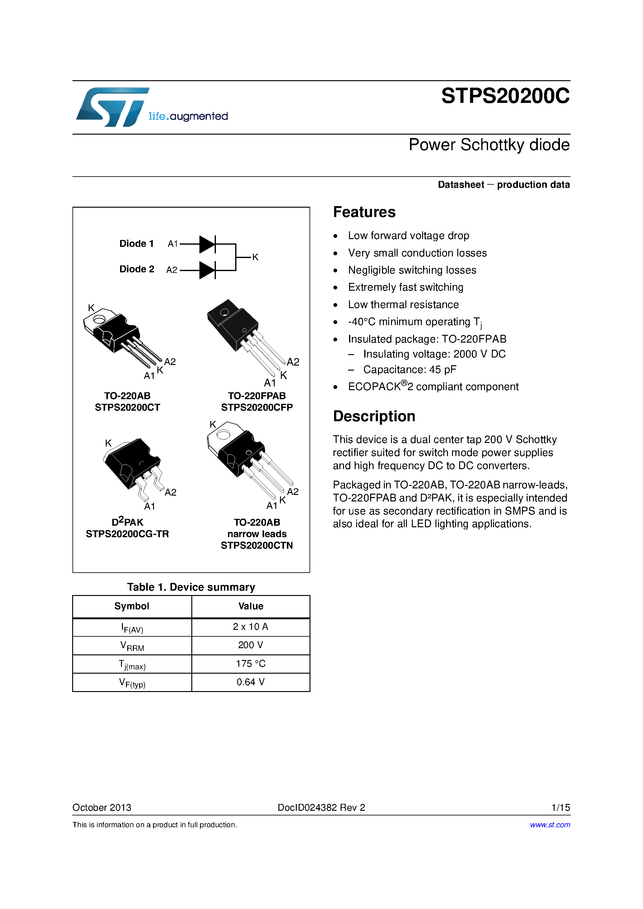 Даташит STPS20200C - страница 1