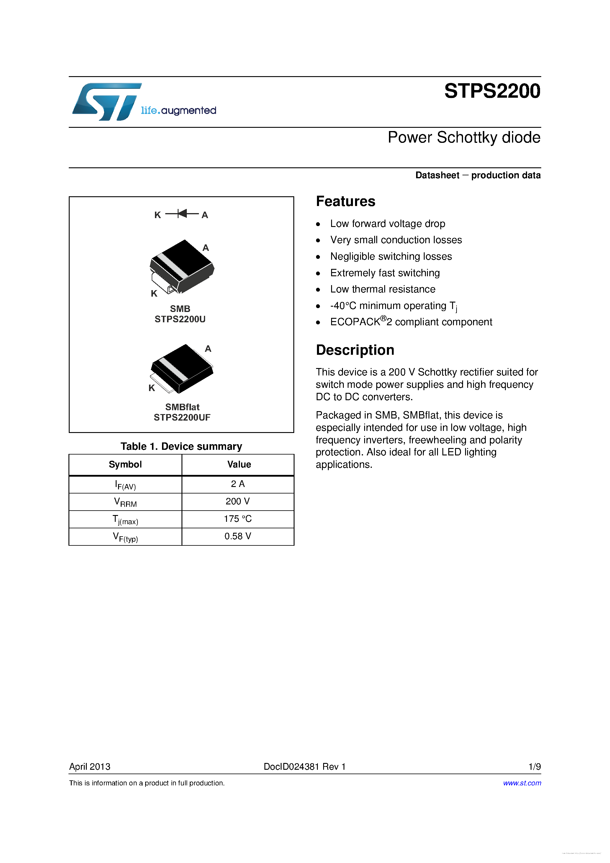 Даташит STPS2200 - страница 1