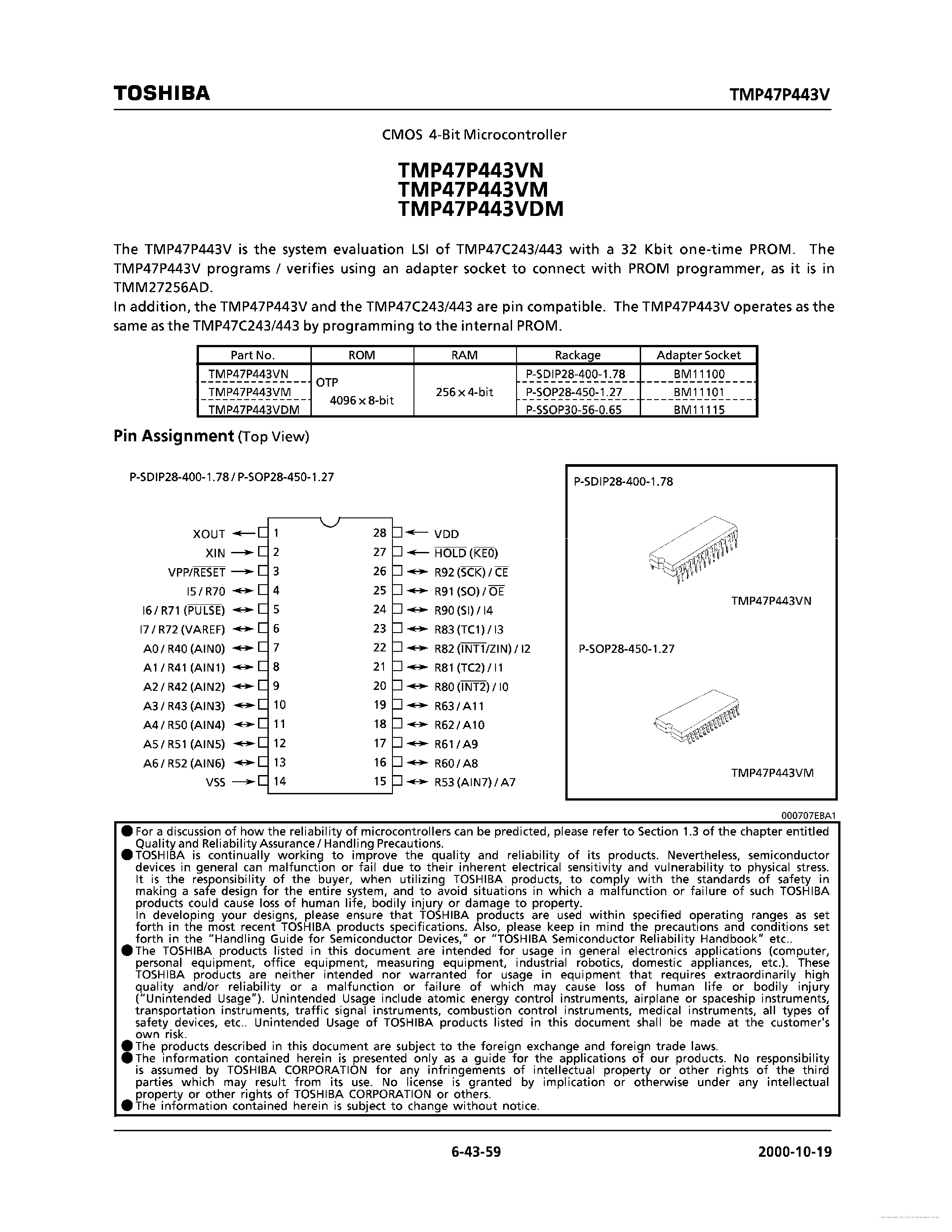 Даташит TMP47P443VDM - страница 1