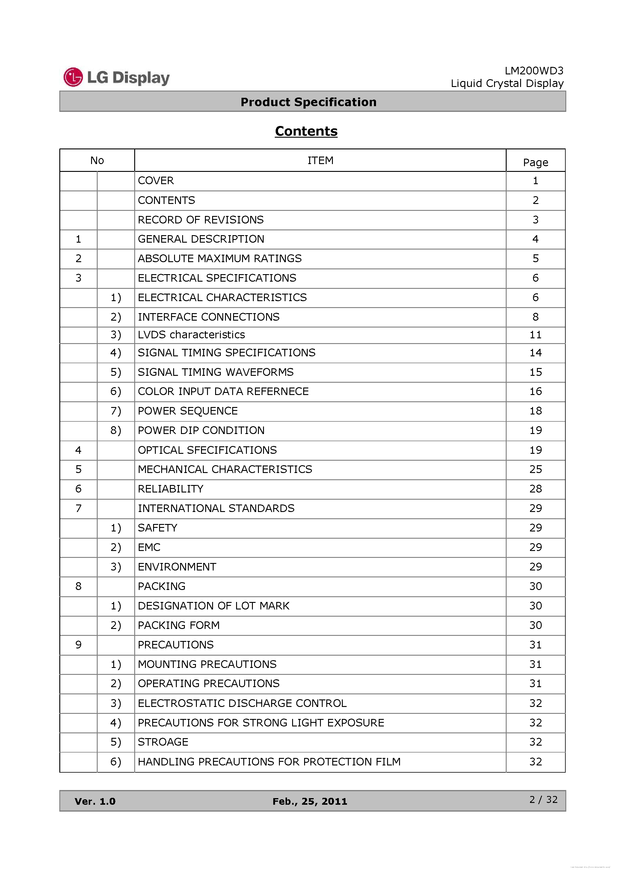 Datasheet LM200WD3-TLC7 - page 2