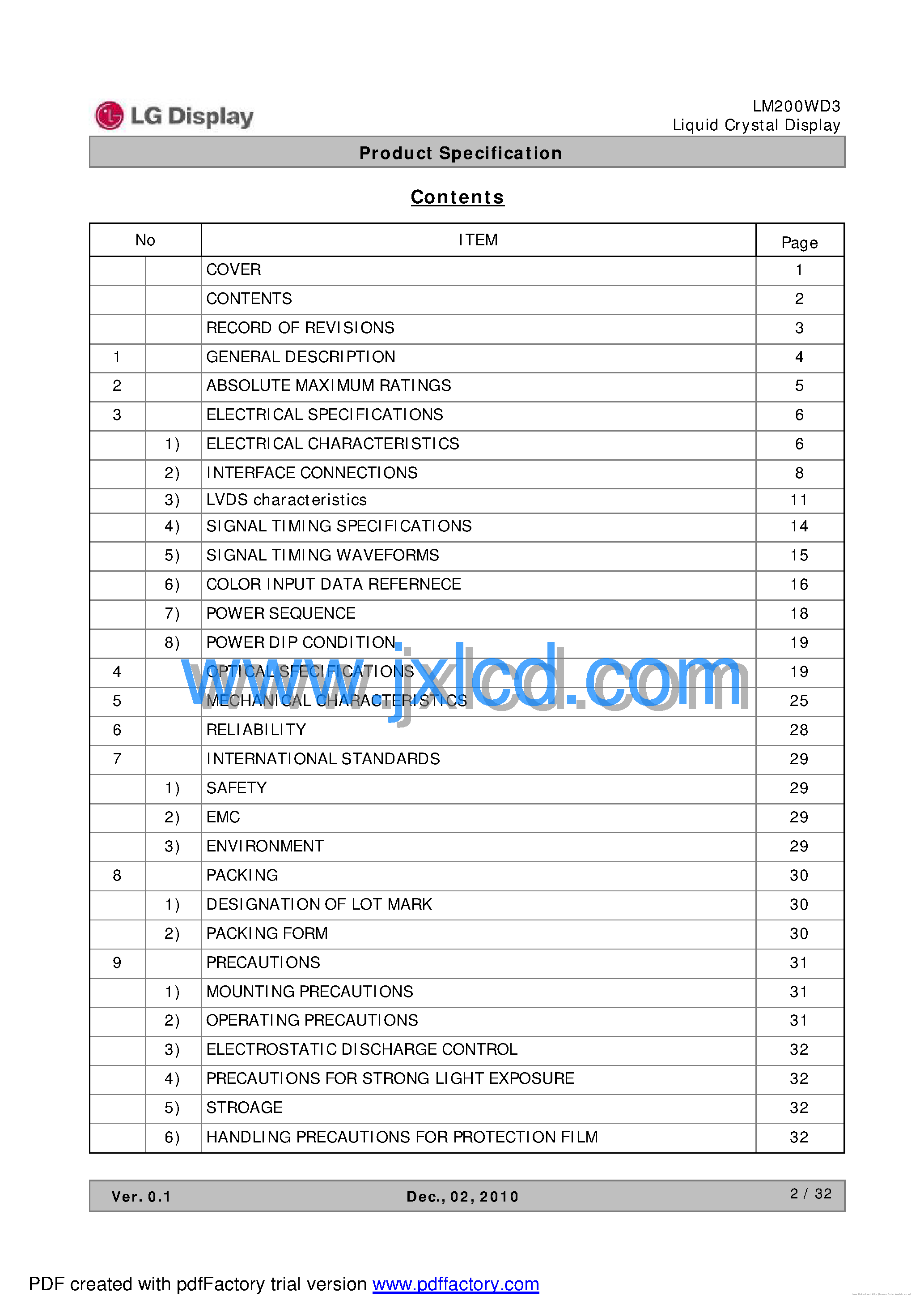 Datasheet LM200WD3-TLC9 - page 2