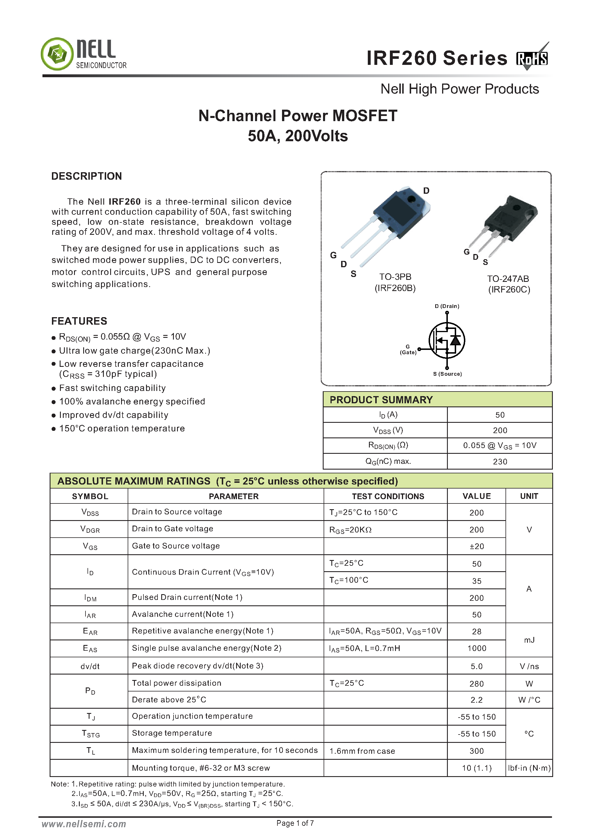 Даташит IRF260 - страница 1