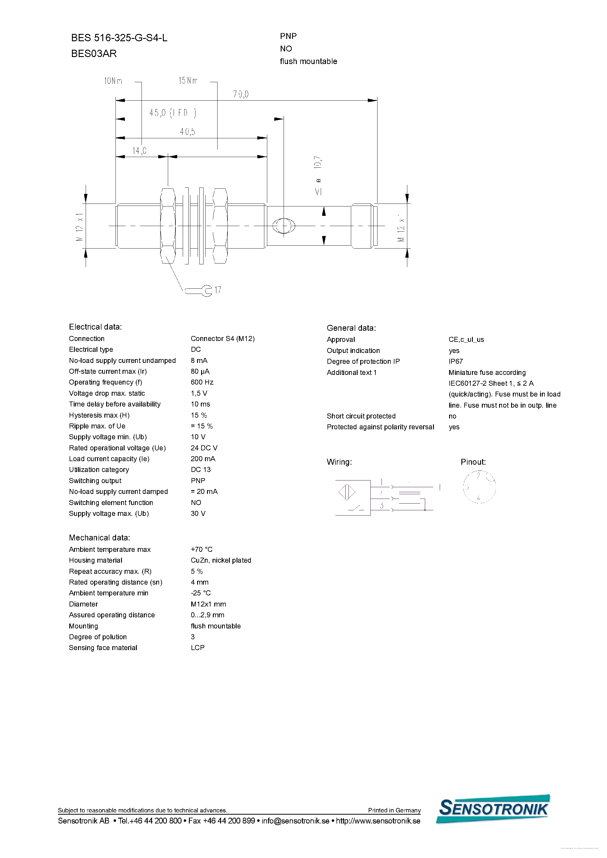 Datasheet BES516-325-G-S4-L - page 1