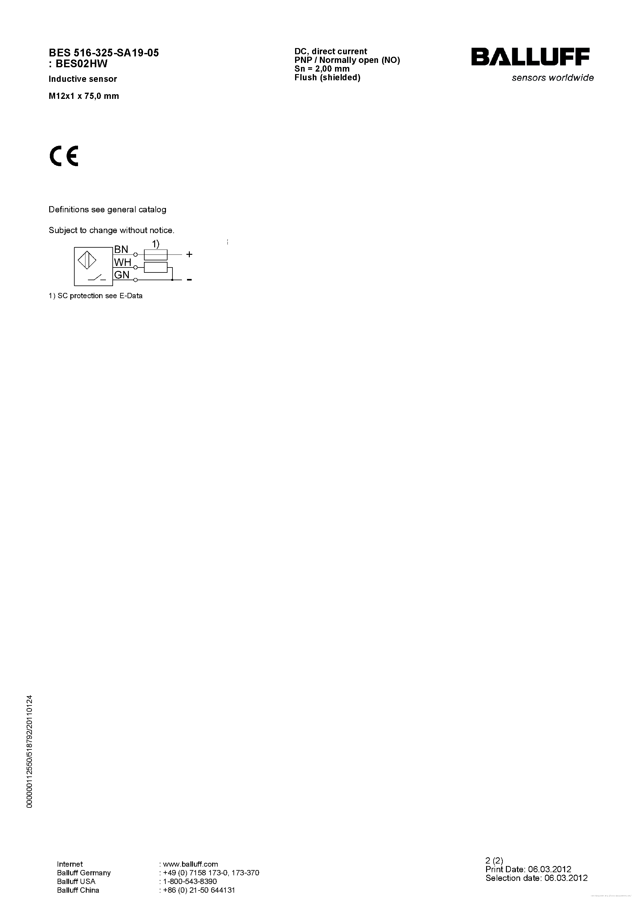 Datasheet BES516-325-SA19-05 - page 2