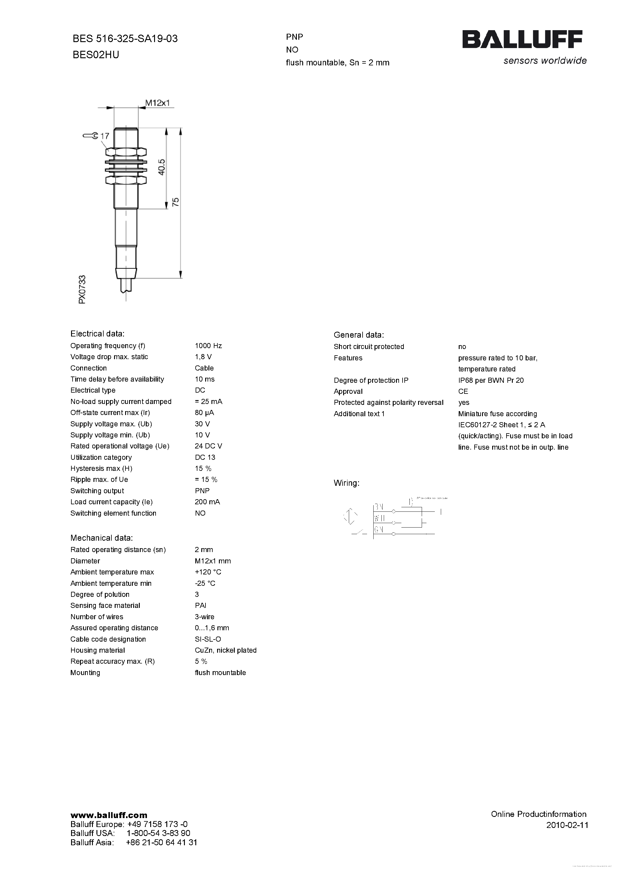 Datasheet BES516-325-SA19-03 - page 1