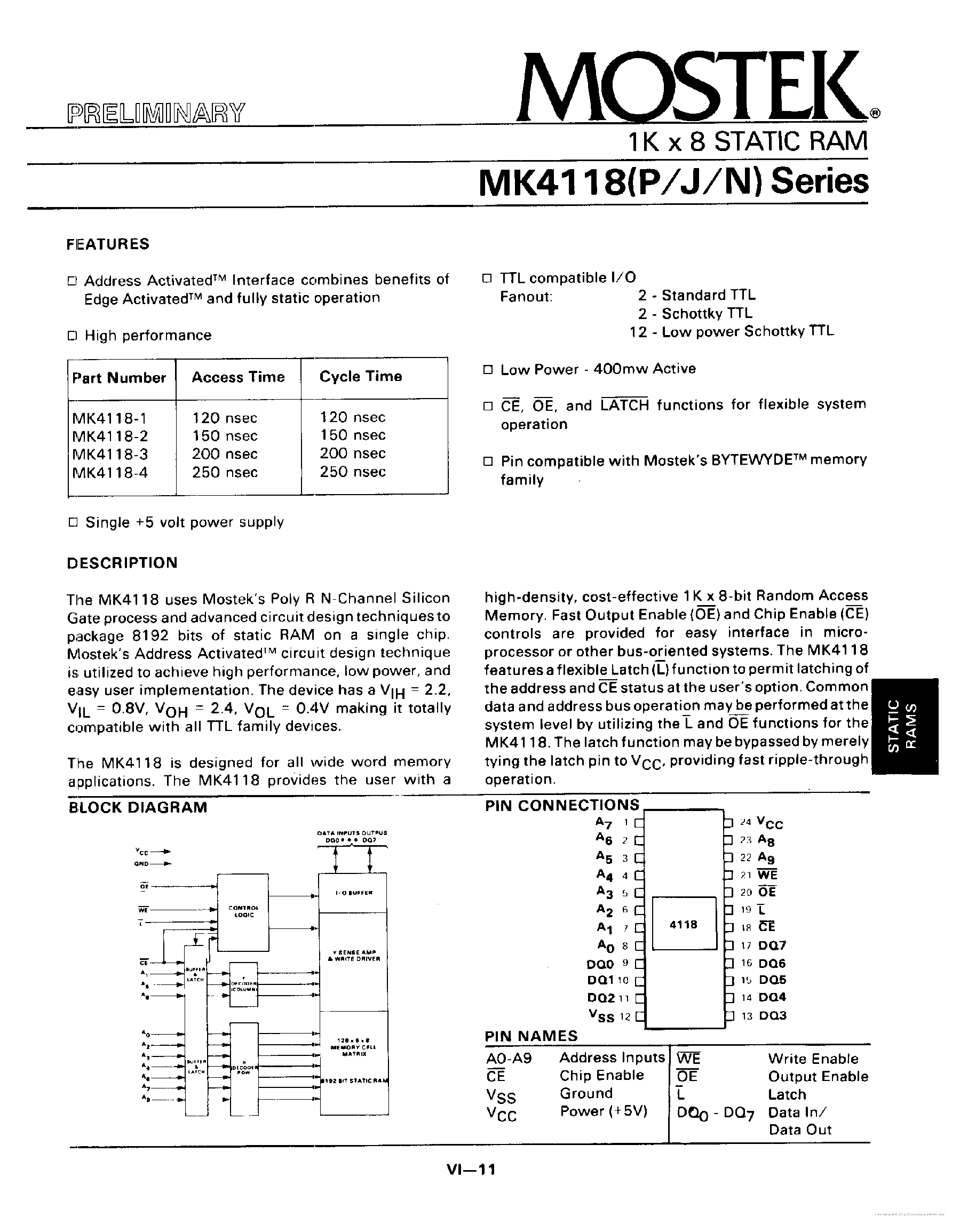 Даташит MK4118 - страница 1