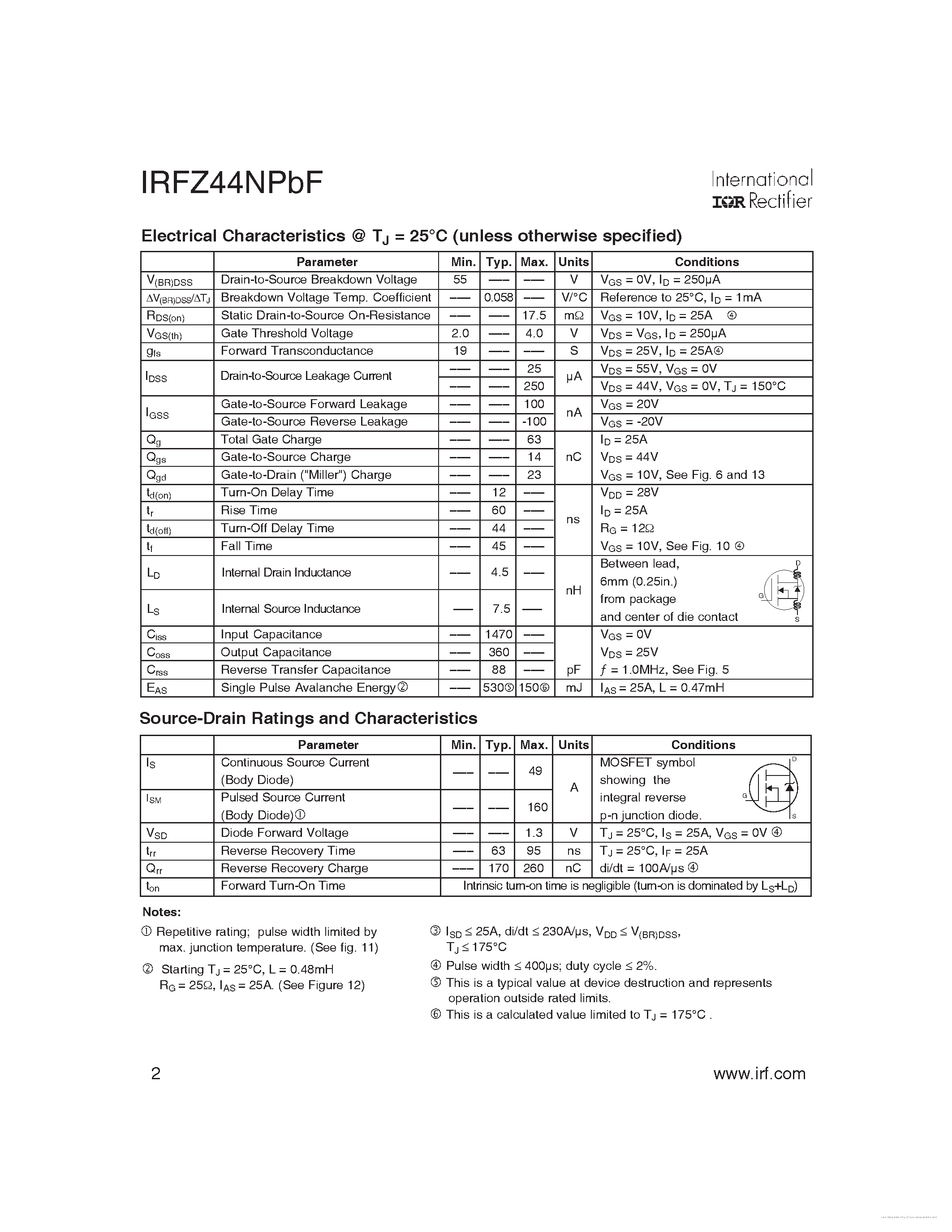 Datasheet IRFZ44NPBF - page 2