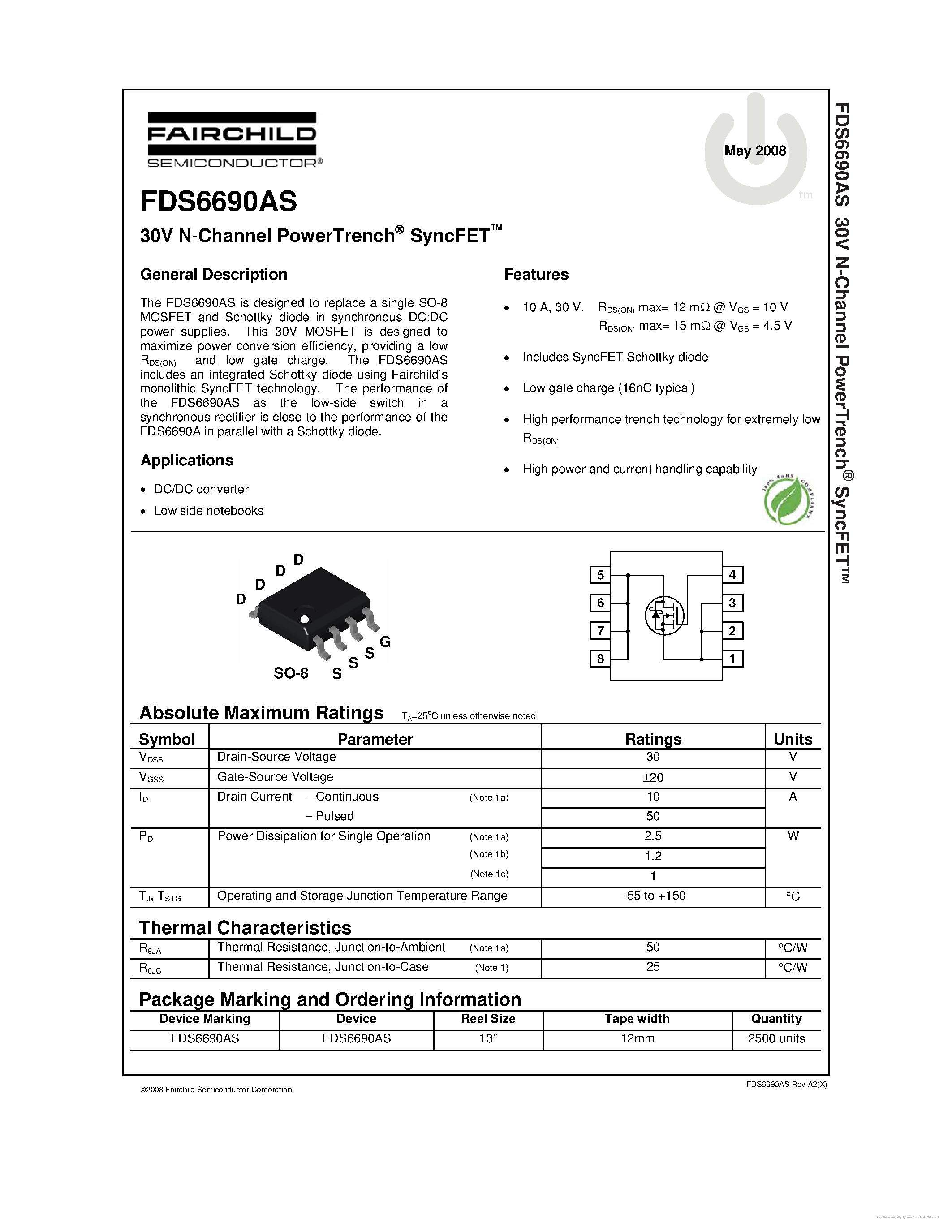 Datasheet FDS6690AS - page 1