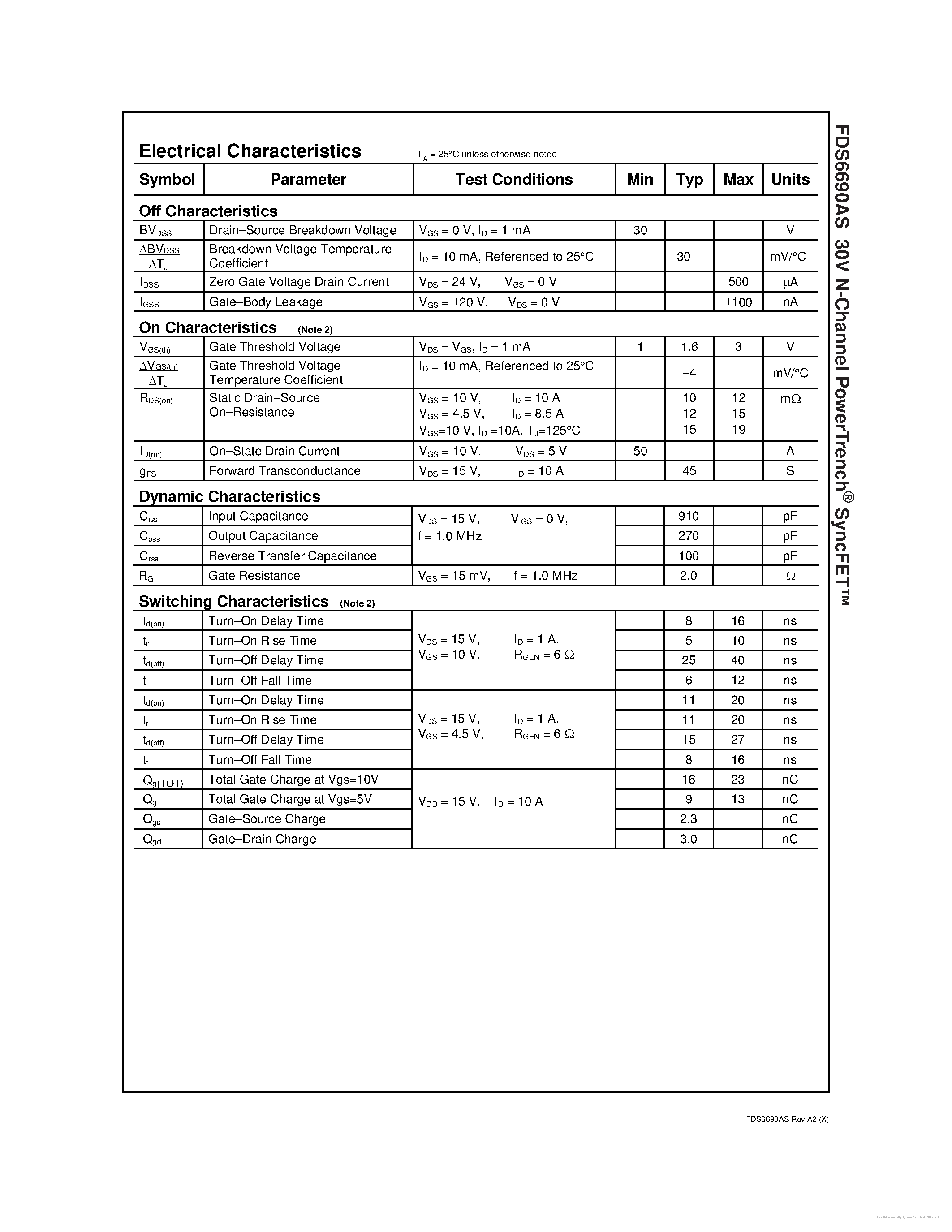 Datasheet FDS6690AS - page 2