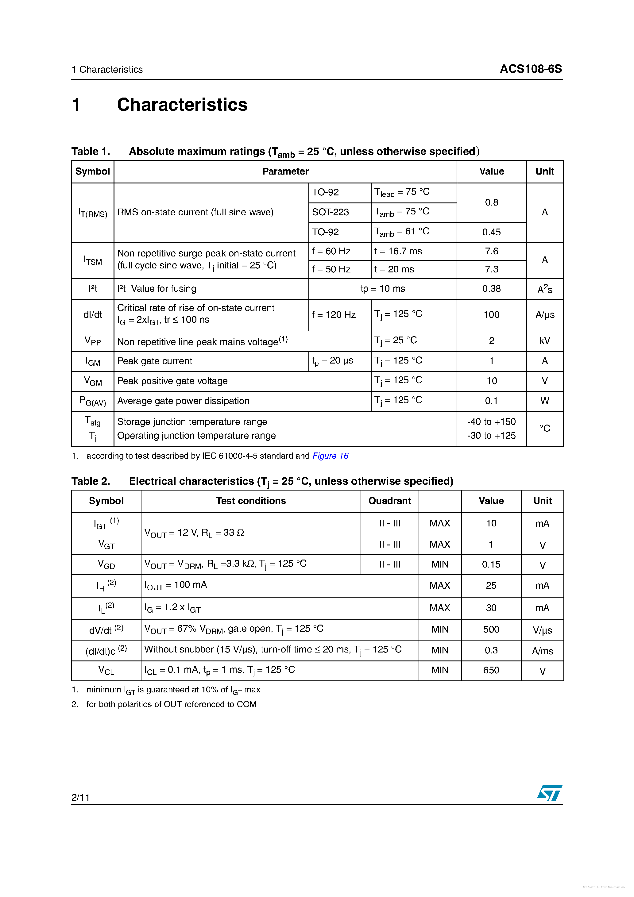 Даташит на микросхему ACS108-6S страница 2 Даташит ACS108-6S - страница 2