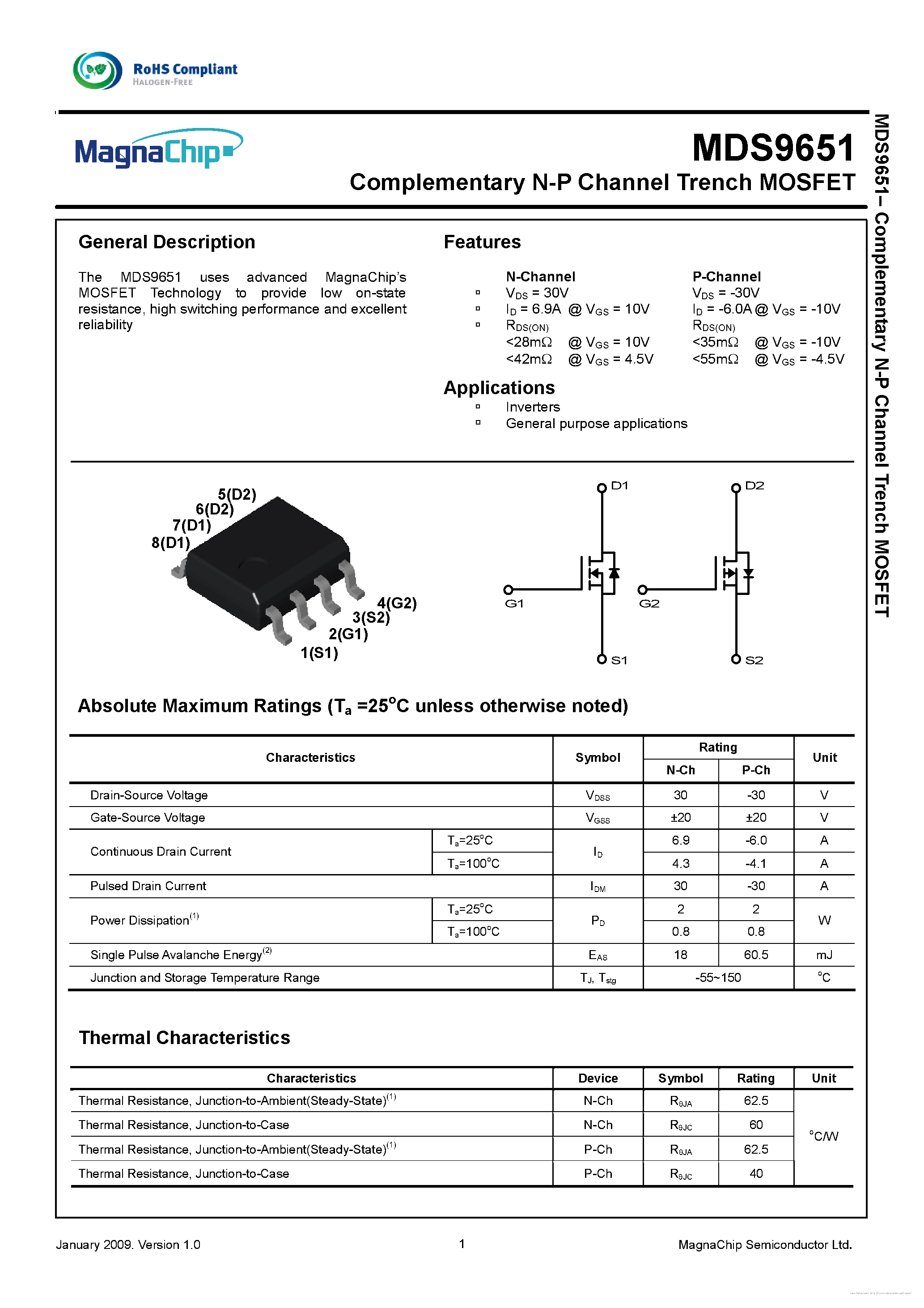 Даташит на микросхему MDS9651 страница 1 Даташит MDS9651 - страница 1