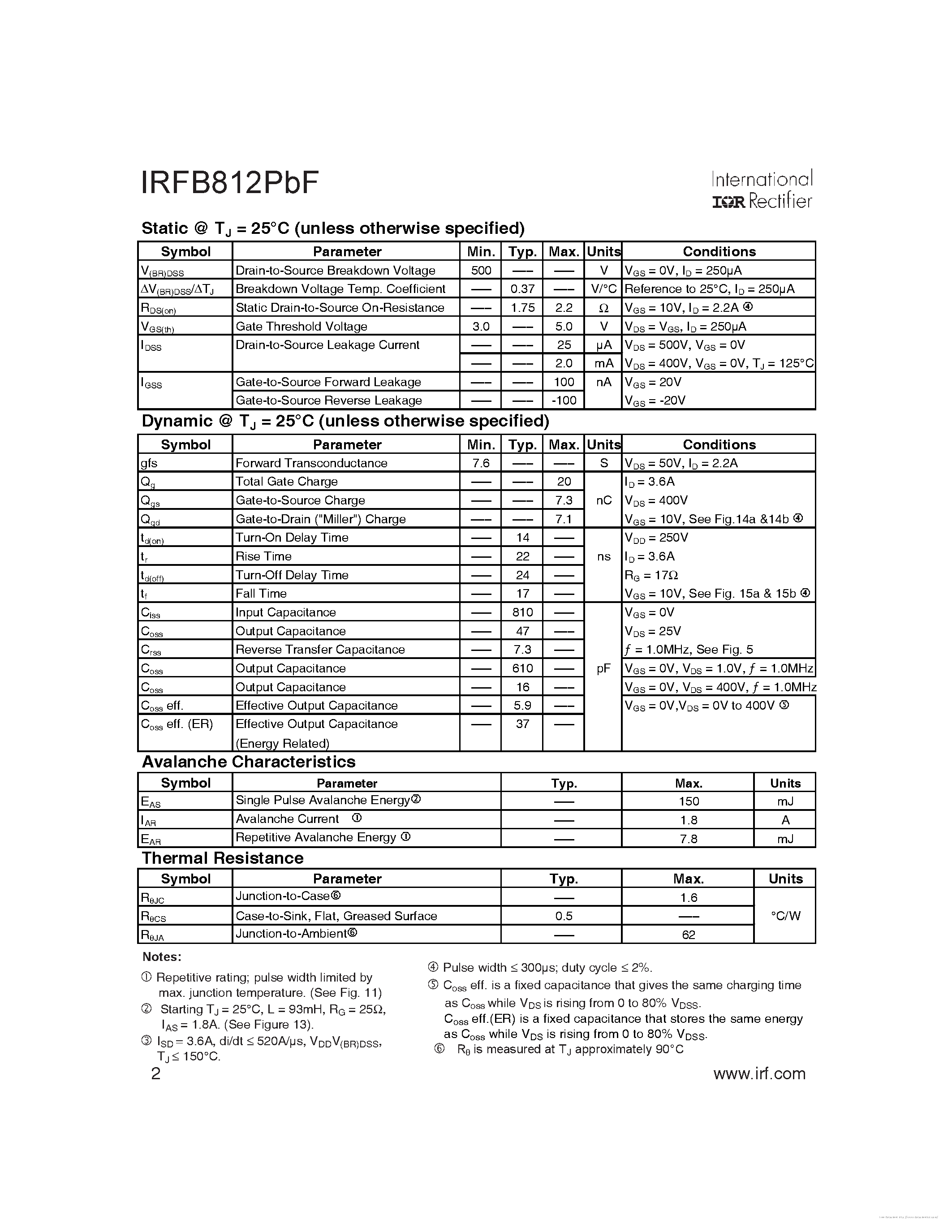 Datasheet IRFB812PBF - page 2