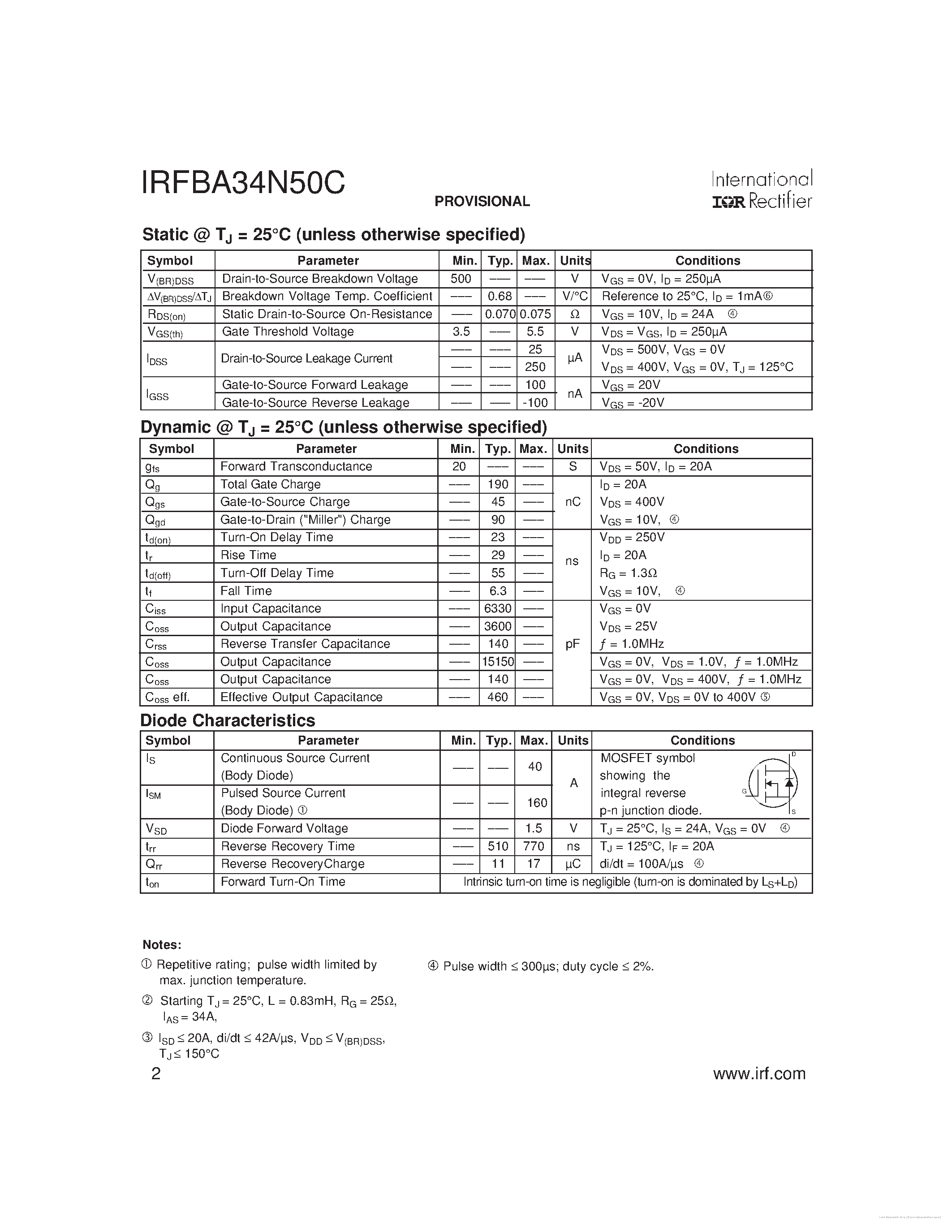 Datasheet IRFBA34N50C - page 2