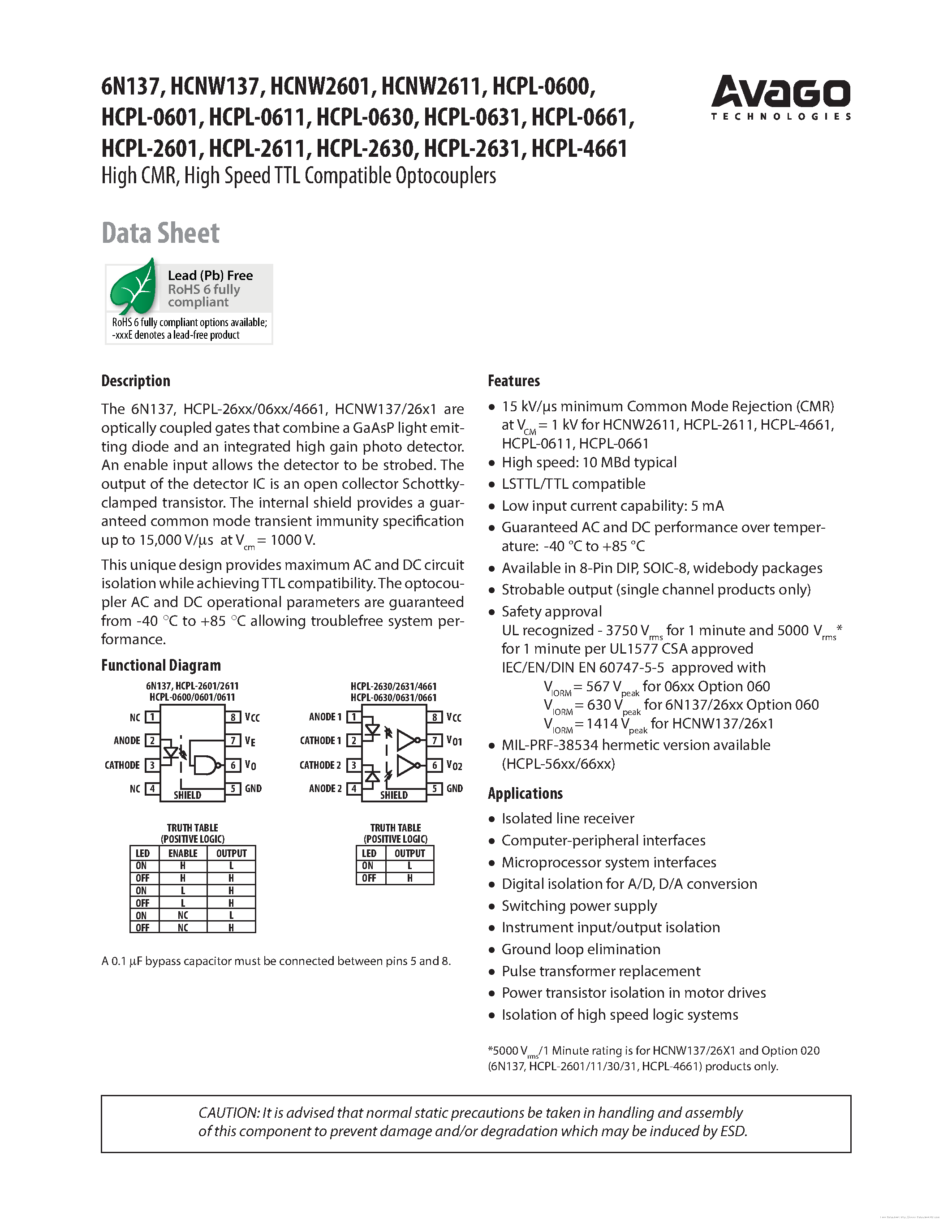 Datasheet HCPL-0600 - page 1