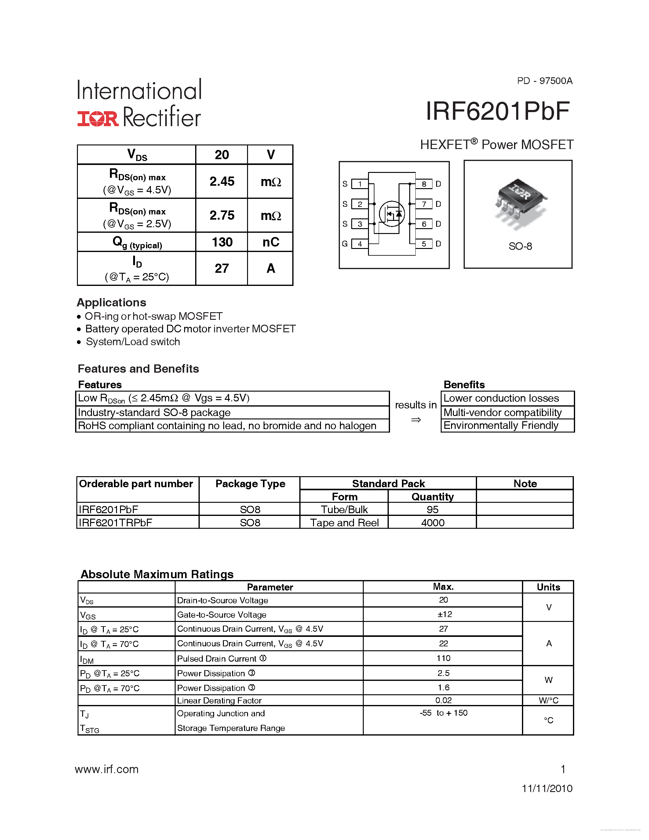 Даташит IRF6201PBF - страница 1