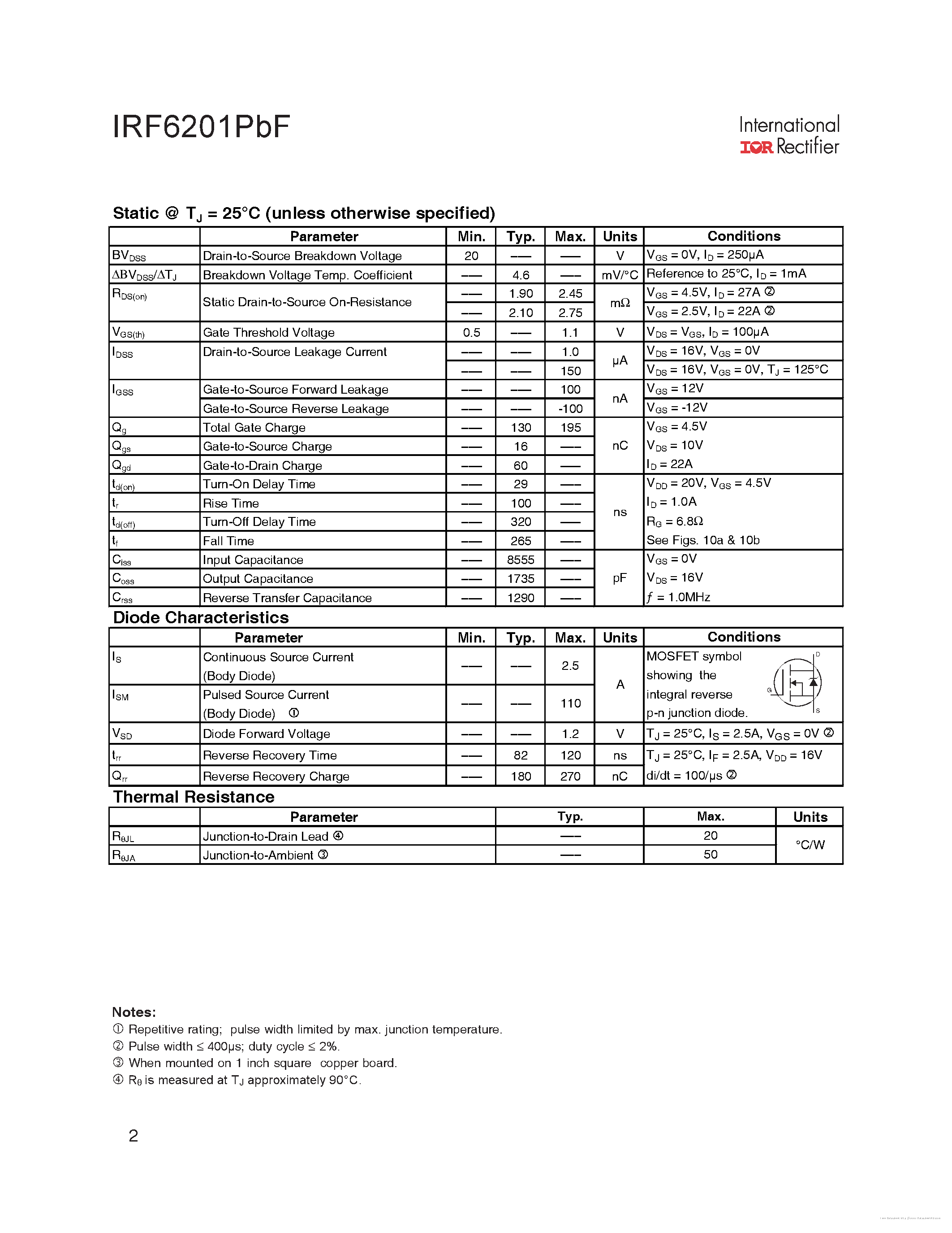 Даташит IRF6201PBF - страница 2
