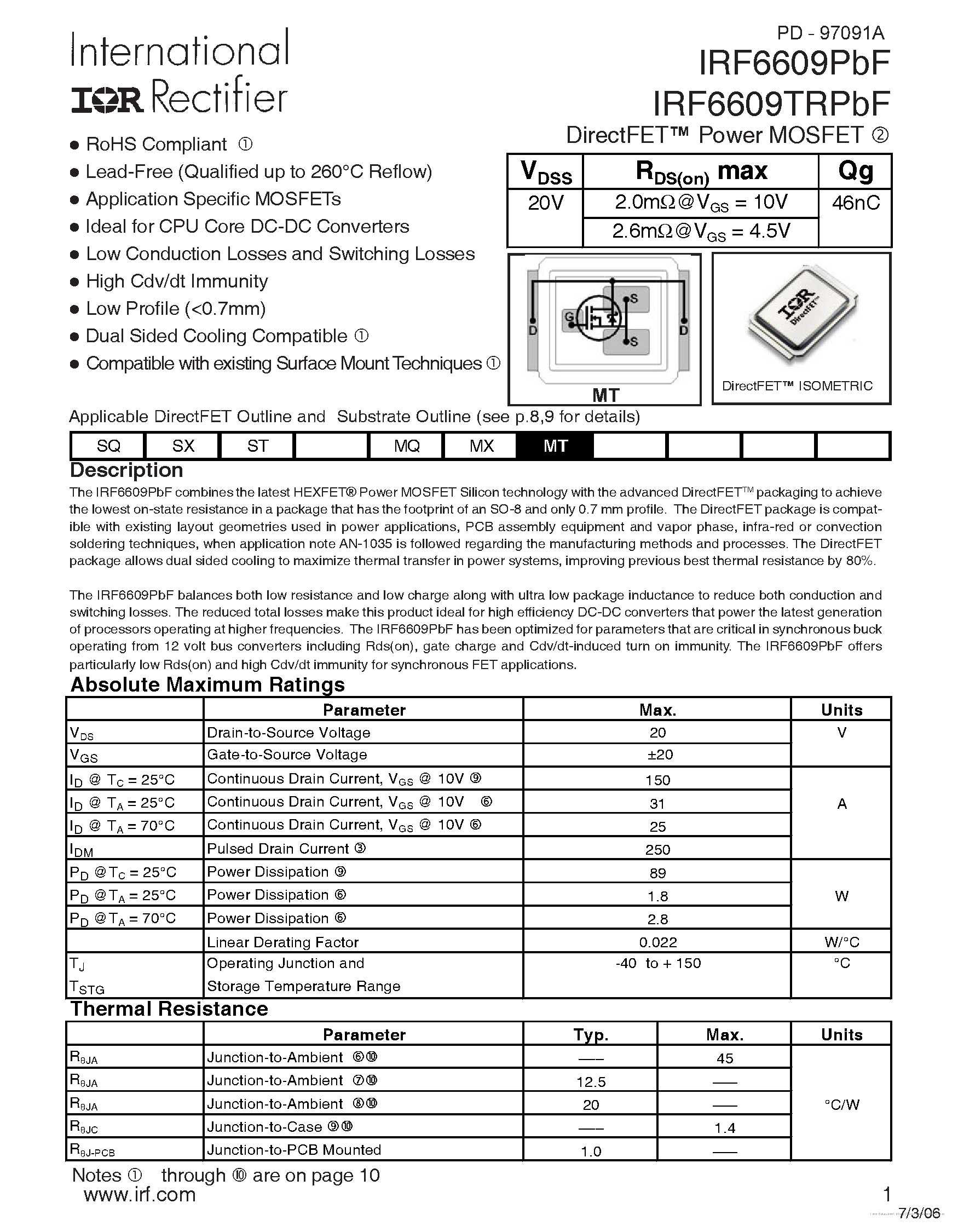 Даташит IRF6609PBF - страница 1