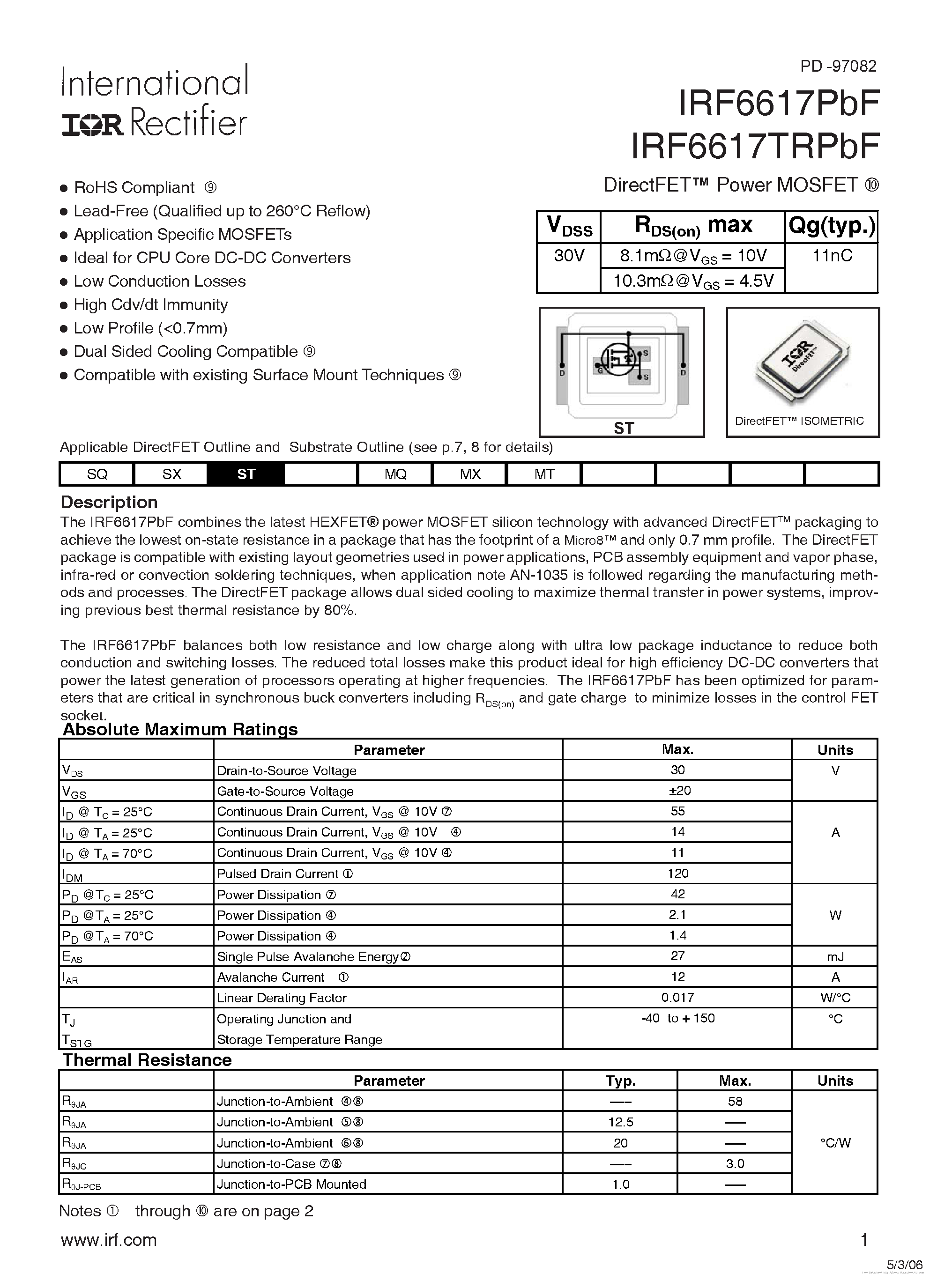 Даташит IRF6617PBF - страница 1