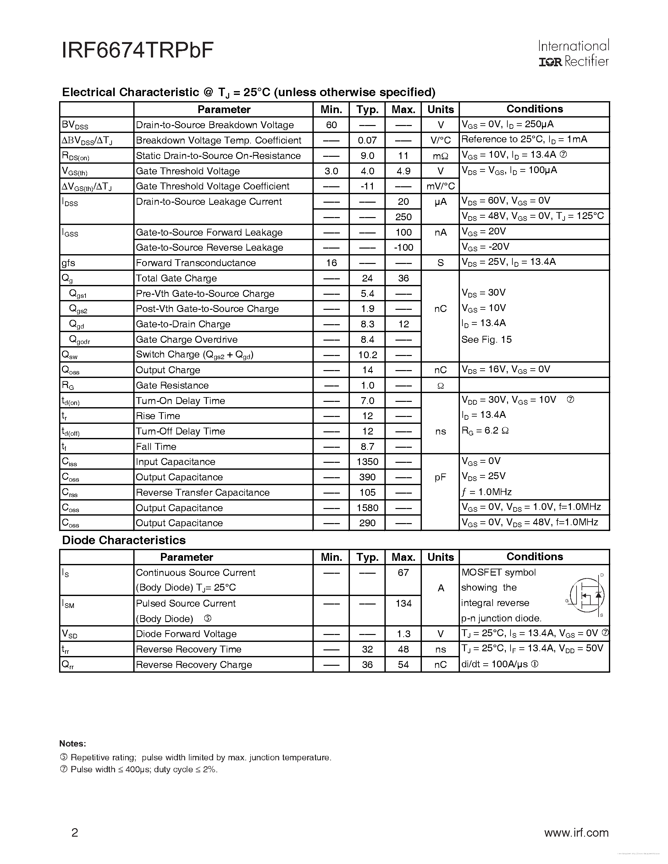 Даташит IRF6674TRPBF - страница 2