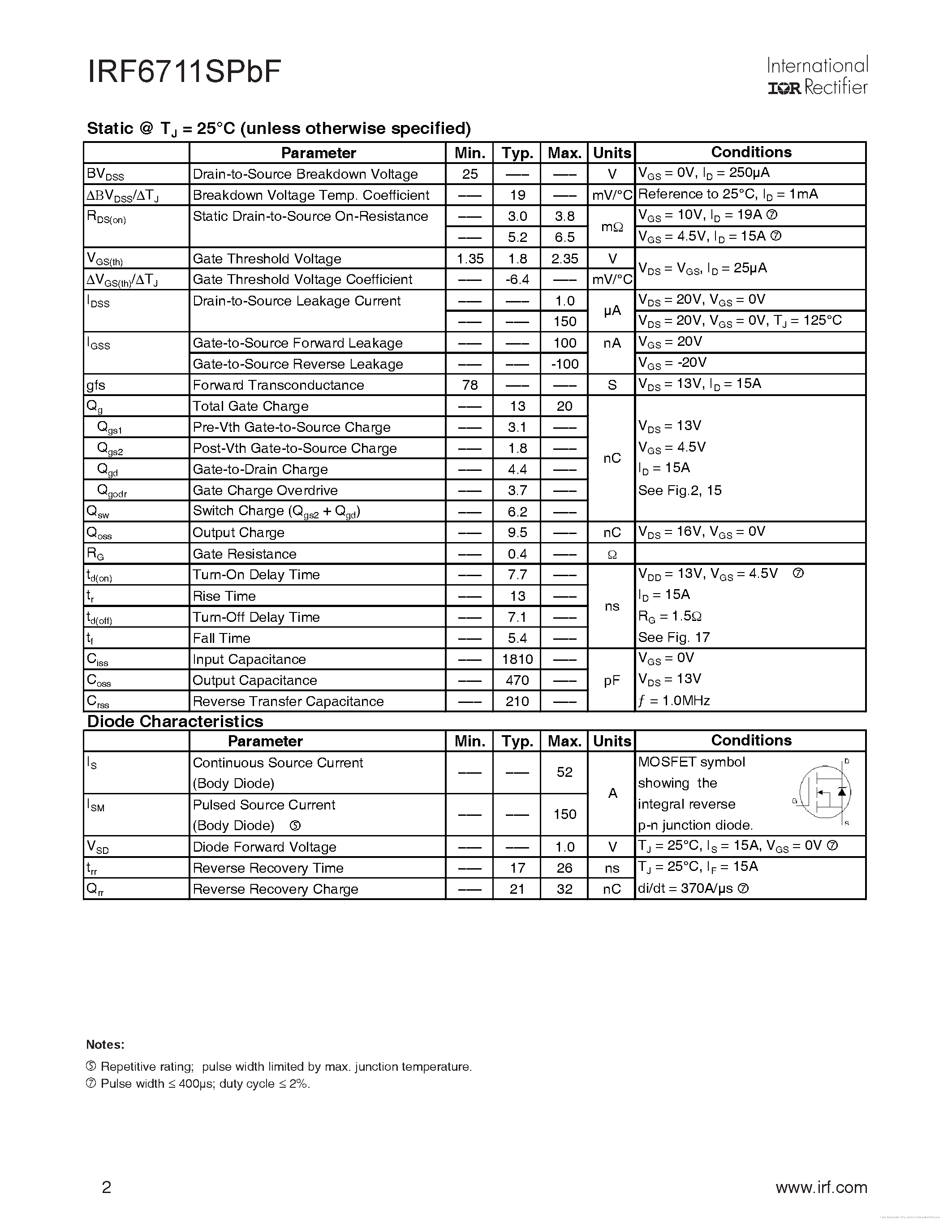 Даташит IRF6711SPBF - страница 2