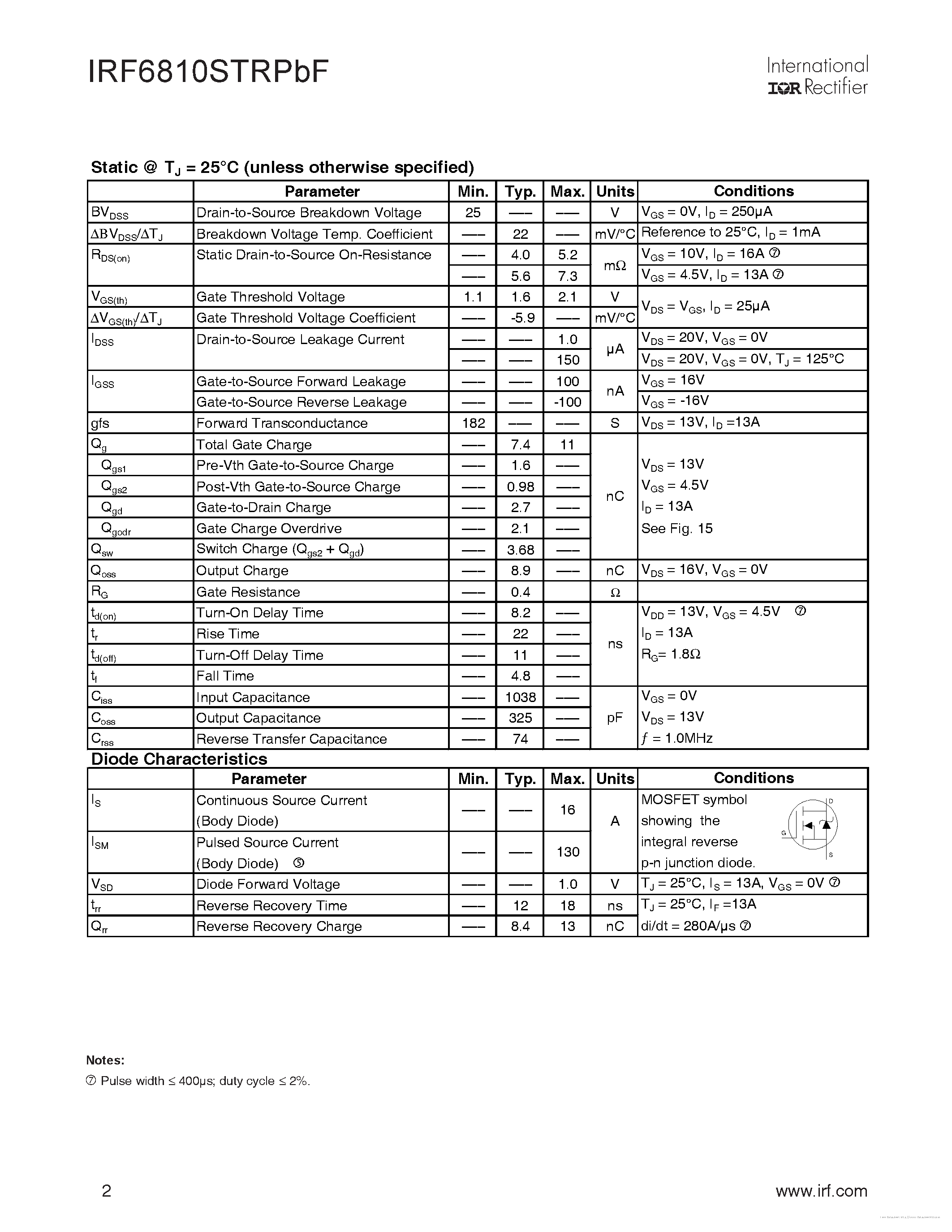 Даташит IRF6810STR1PBF - страница 2
