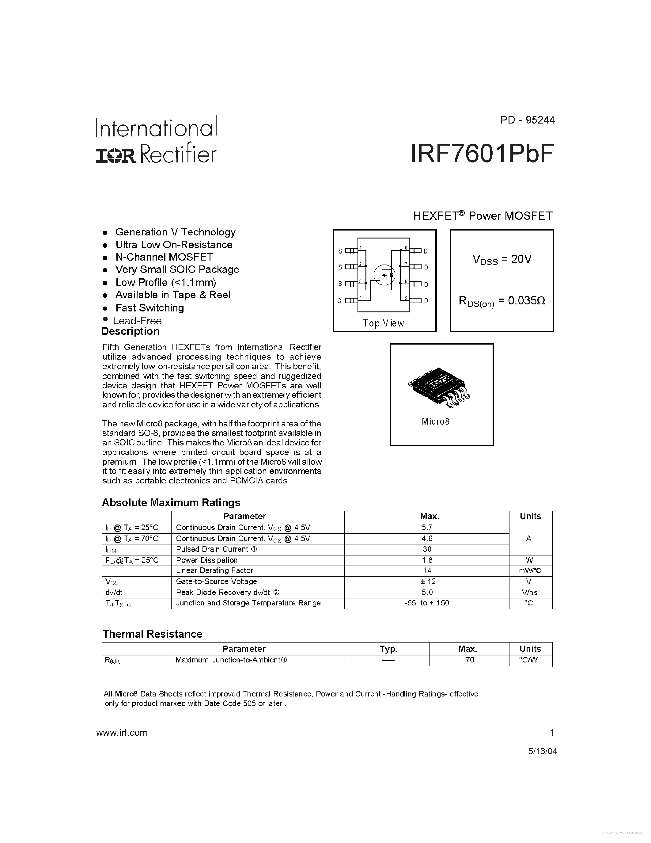 Даташит IRF7601PBF - страница 1