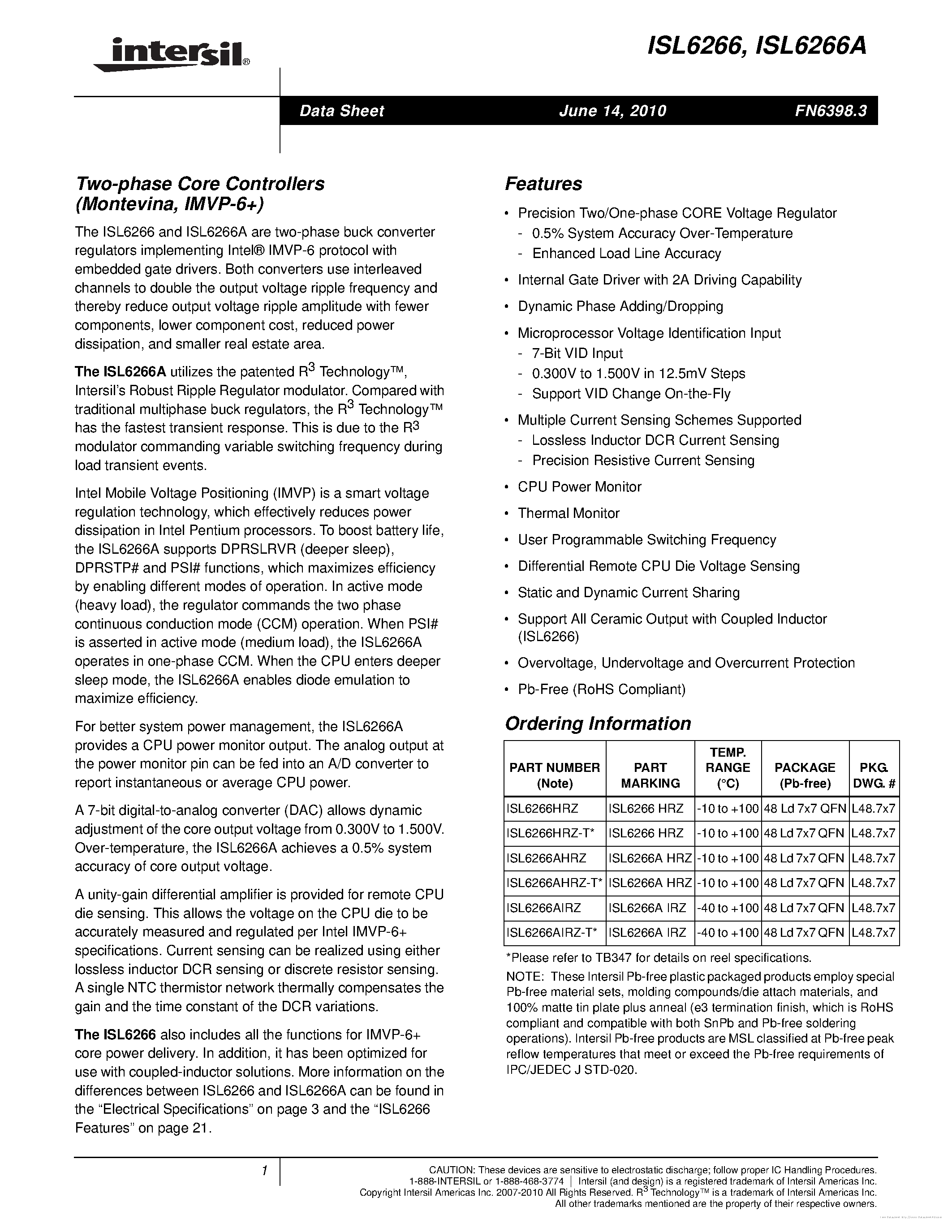 Datasheet ISL6266 - page 1