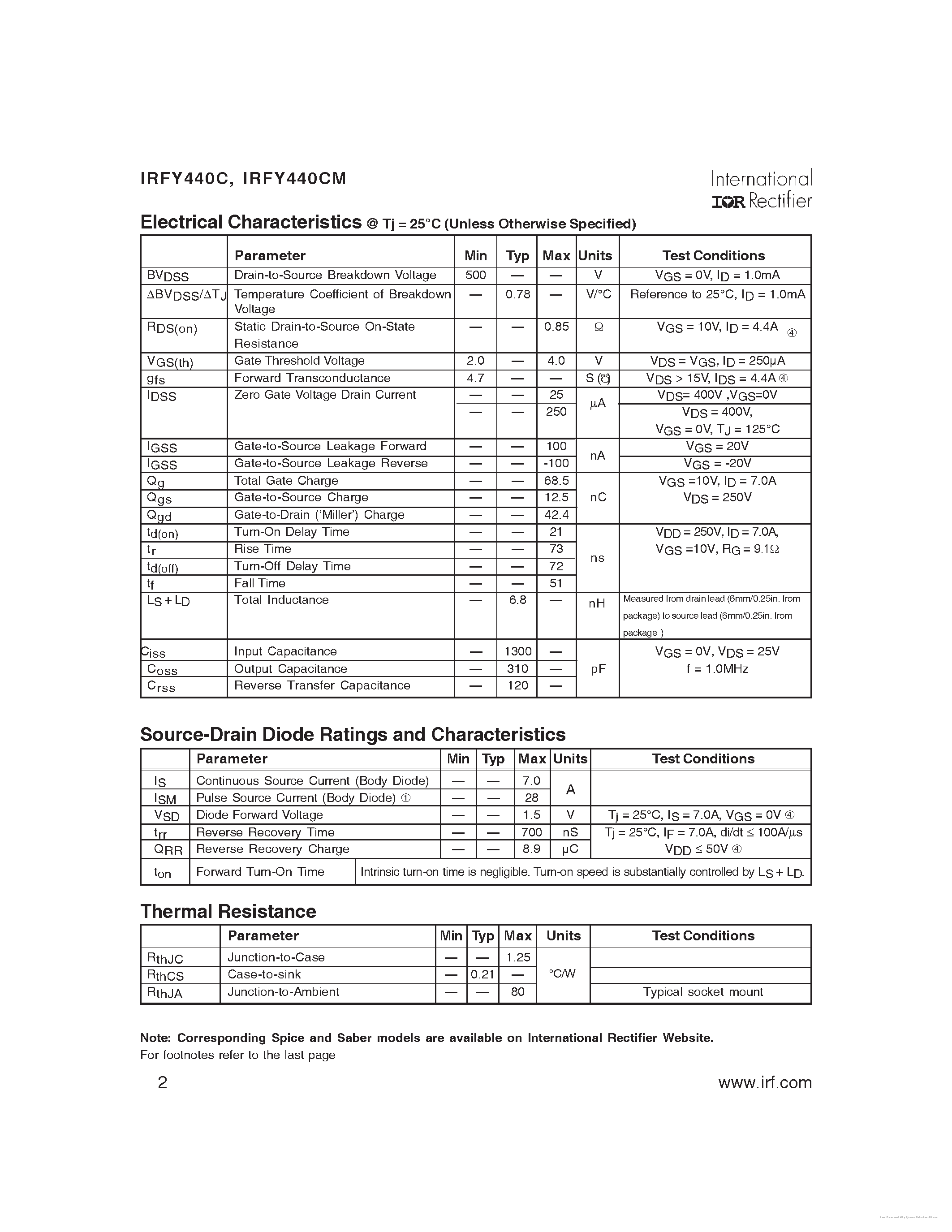 Datasheet IRFY440C - page 2